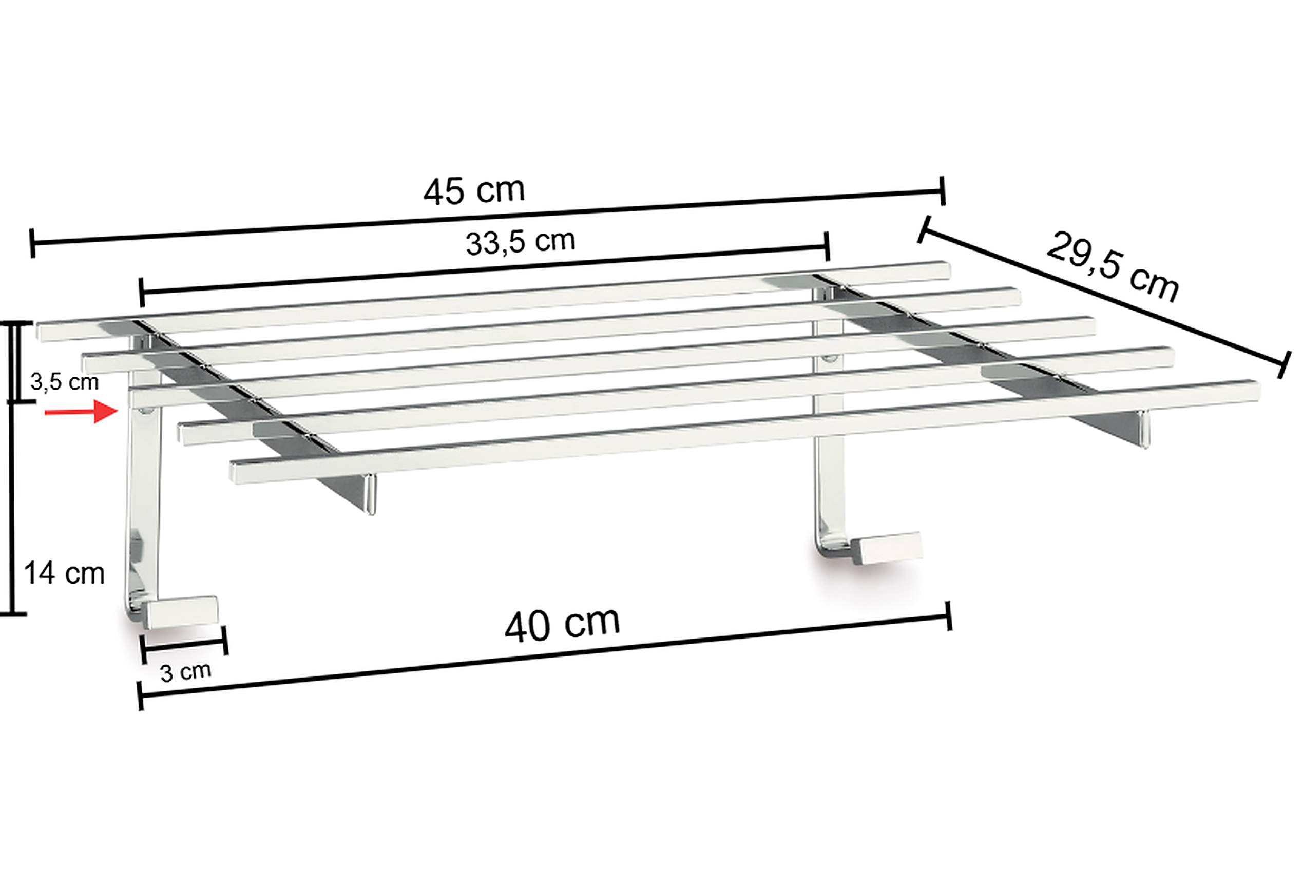 Toallero de pared cromo brillante para atornillar Ginebra 45x14x29.5 cm - 3