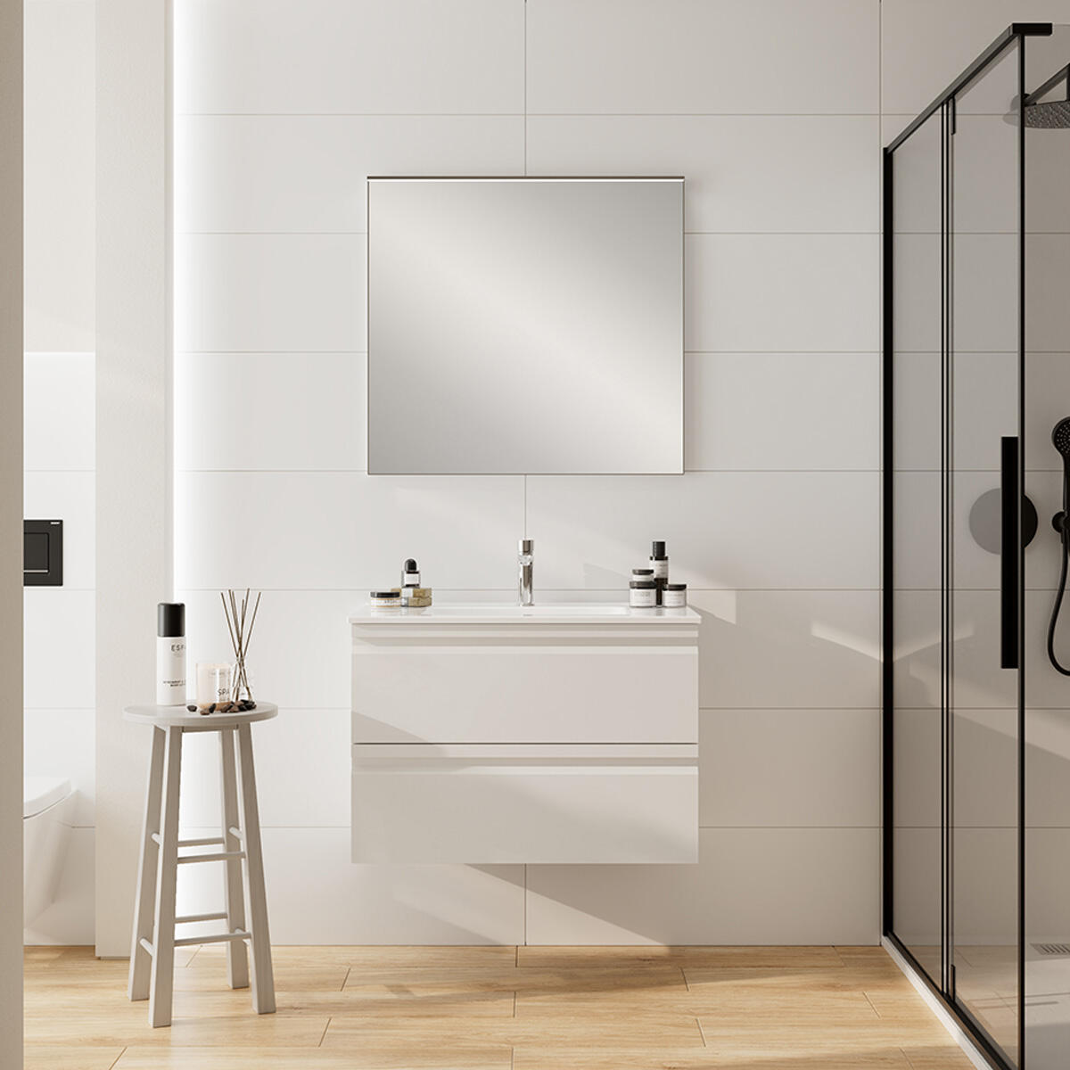 Mobile bagno sospeso con lavabo Pull L 80 x H 56 x P 46 cm bianco opaco in mdf 2 cassetti per vasca centrale , piedini non inclusi - 2