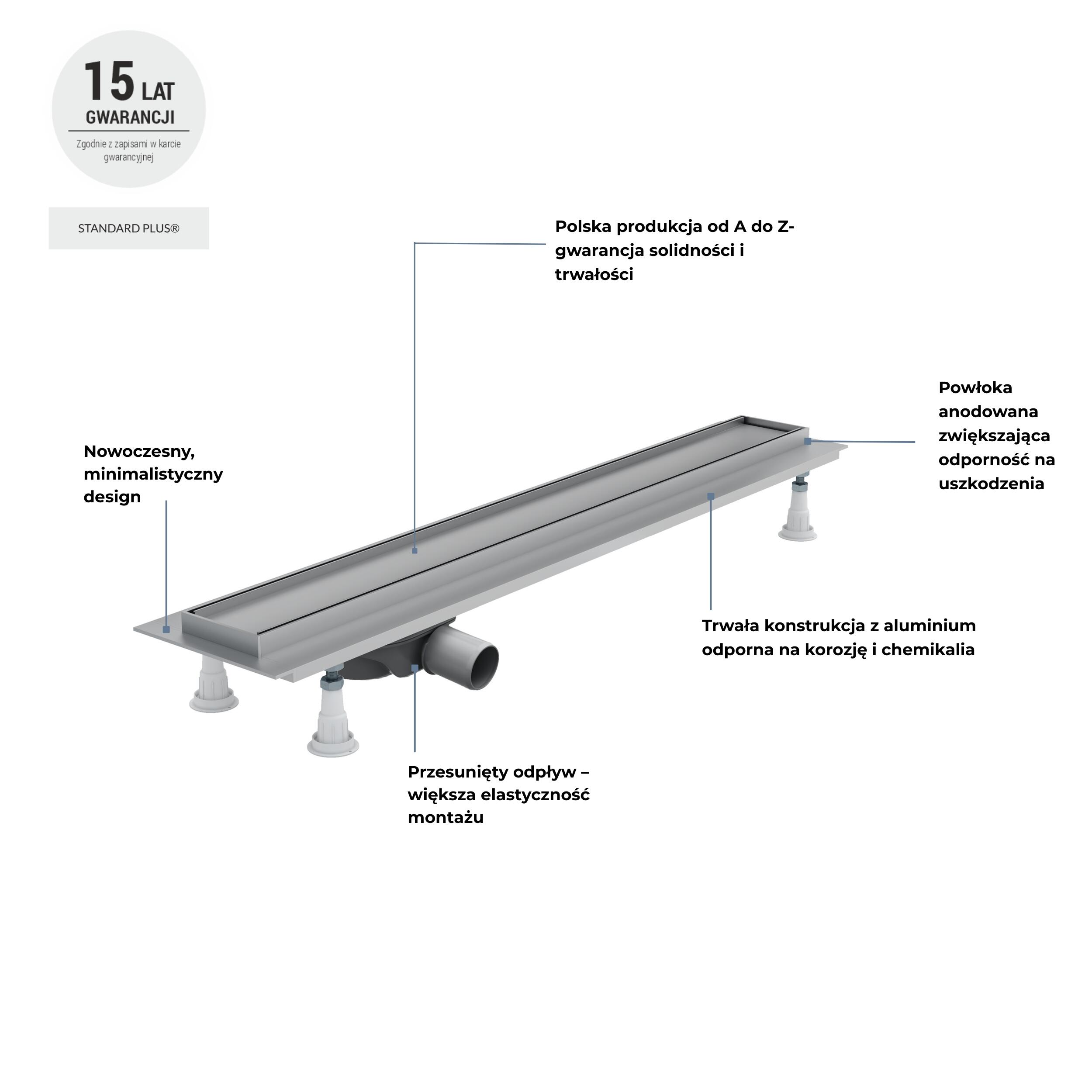 Odpływ liniowy prysznicowy Harmony 600 mm chromowany Schedpol - 7