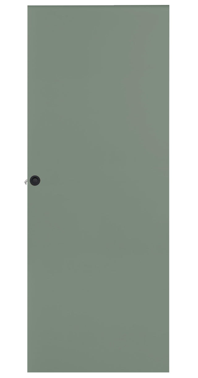 Puerta de interior corredera ciega maciza melamina antihuellas Line Plus Salvia verde con uñero y condena anchura 82.5cm