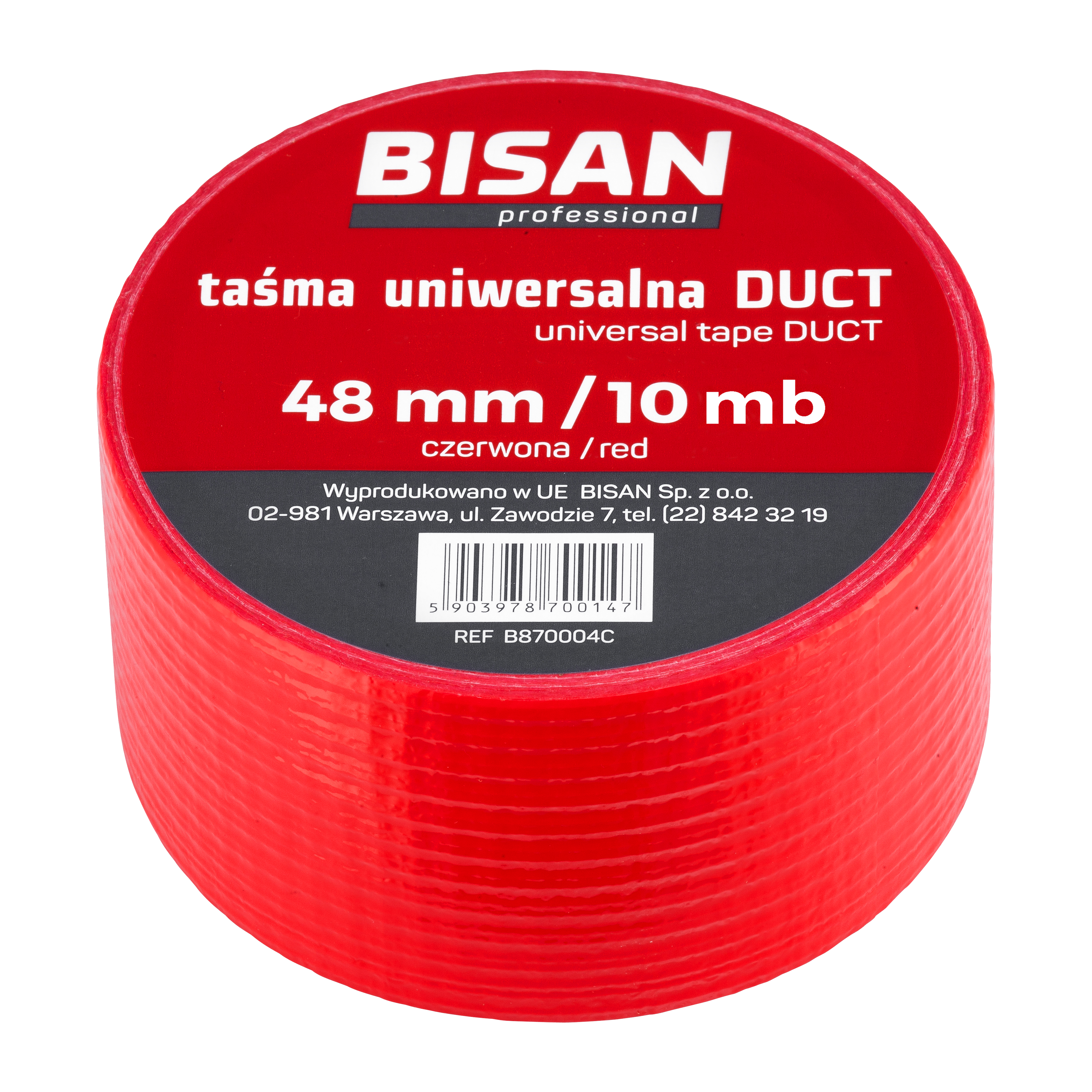 Taśma uniwersalna DUCT czerwona 48 mm/ 10mb BISAN