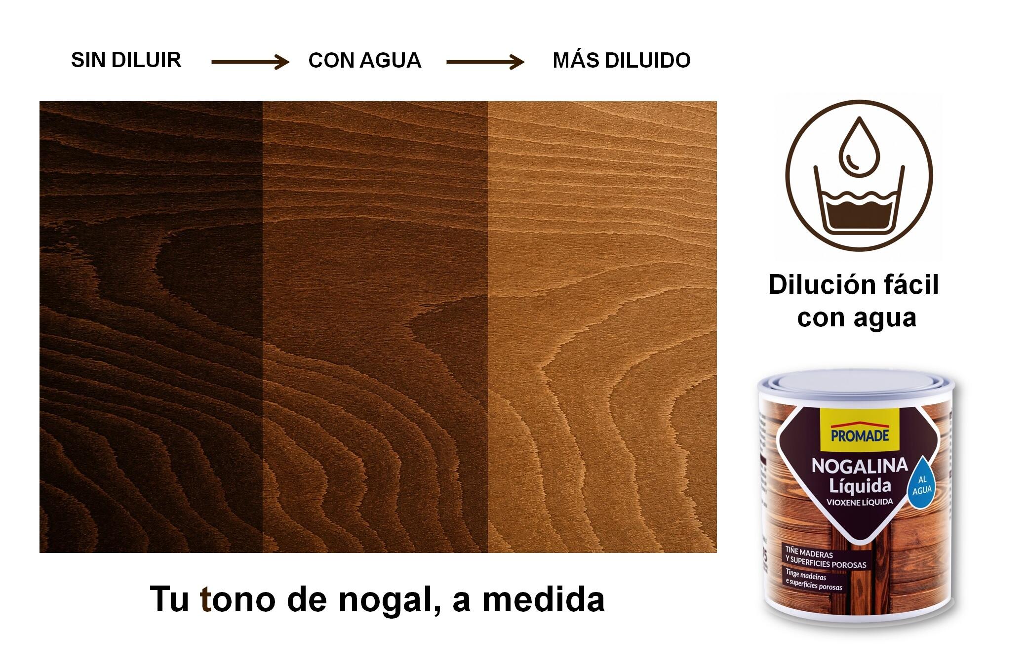 Colorante de madera interior PROMADE Nogalina en color nogal, acabado mate para mobiliario líquido de 375 ml. Base agua. - 6