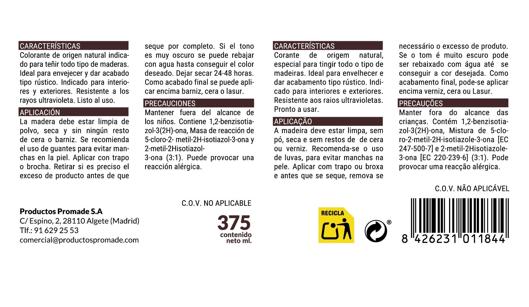 Colorante de madera interior PROMADE Nogalina en color nogal, acabado mate para mobiliario líquido de 375 ml. Base agua. - 7