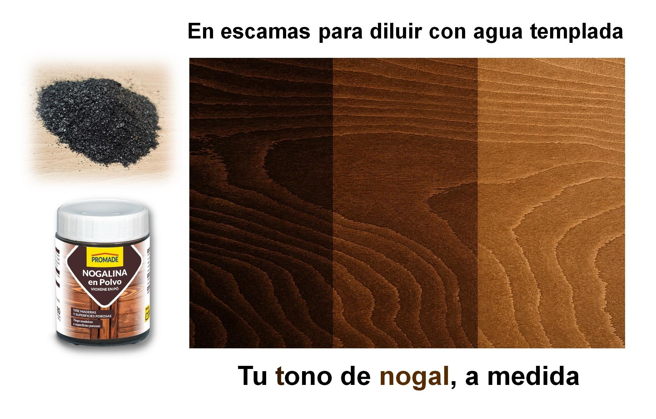 Colorante de madera interior PROMADE Nogalina en polvo en color nogal, acabado mate para mobiliario líquido de 80 gr. Base agua. - 6