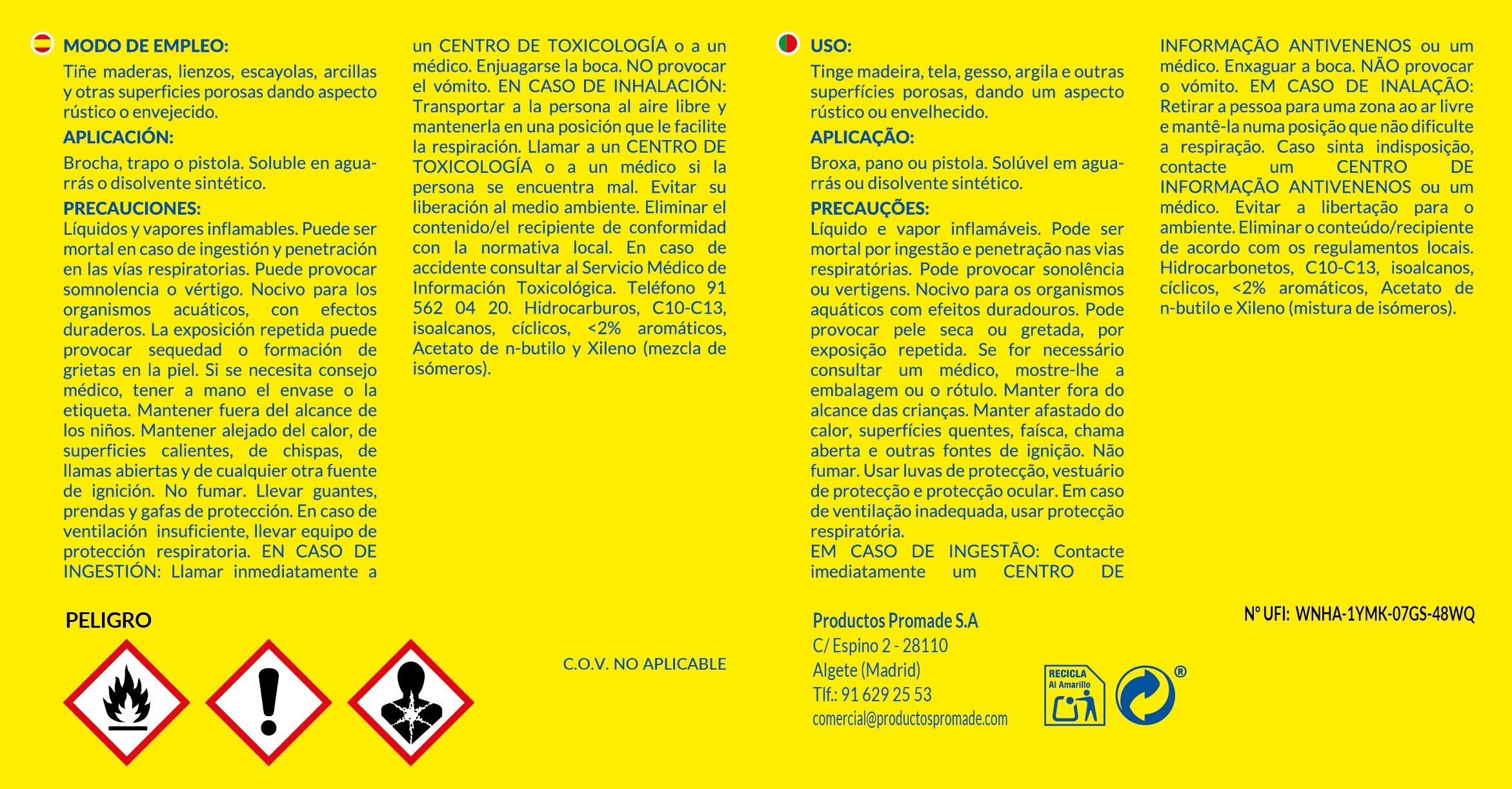 Colorante de madera interior PROMADE Betún de Judea en color nogal, acabado mate para mobiliario líquido de 375 ml. Base disolvente. - 6