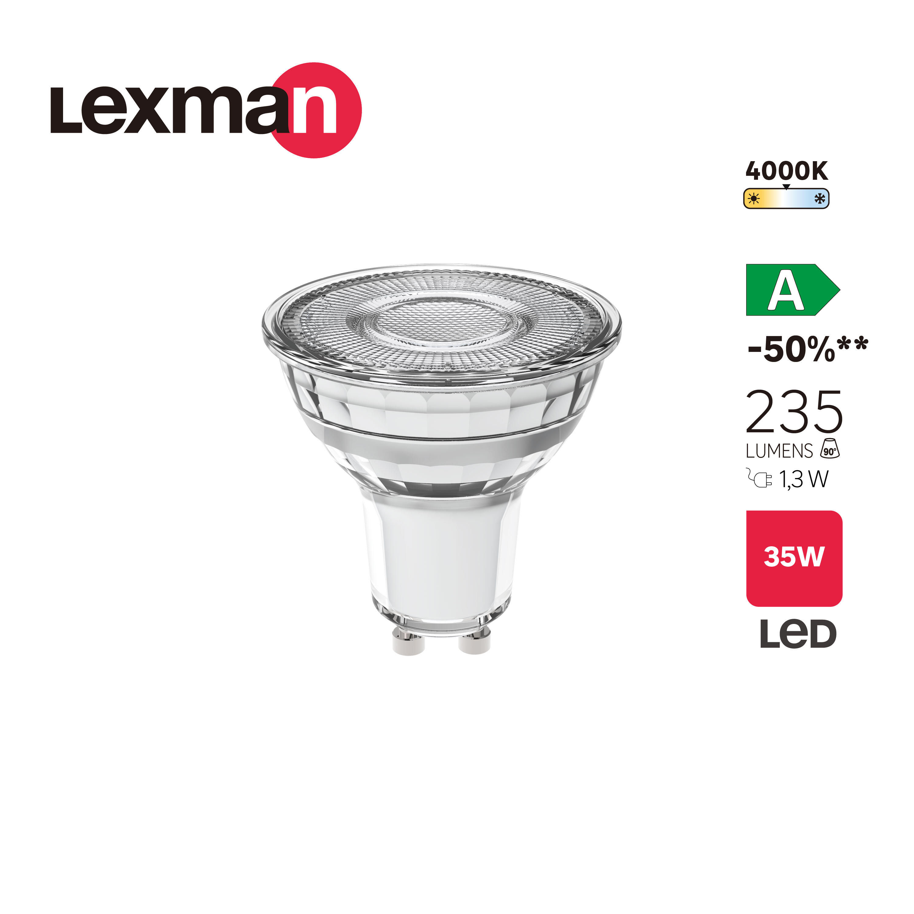 Ampoule led, réflecteur GU10, 235lm, classe énergétique A, blanc chaud, LEXMAN - 3