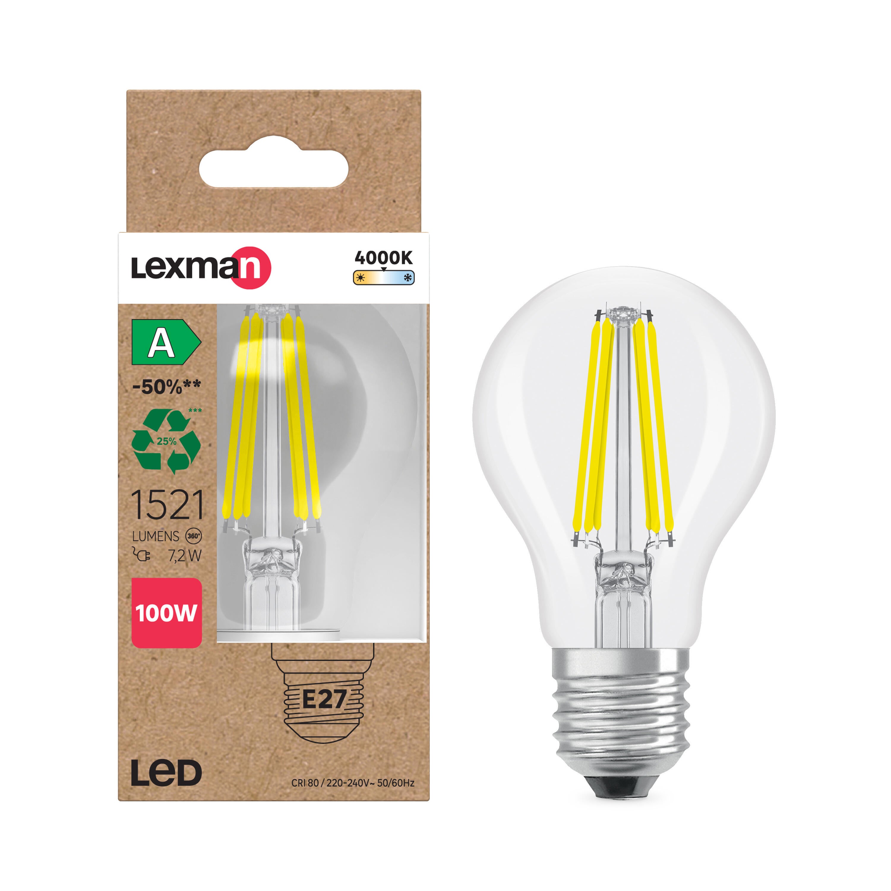 Żarówka LED E27 7.2 W 1521 lm Neutralna biel Lexman