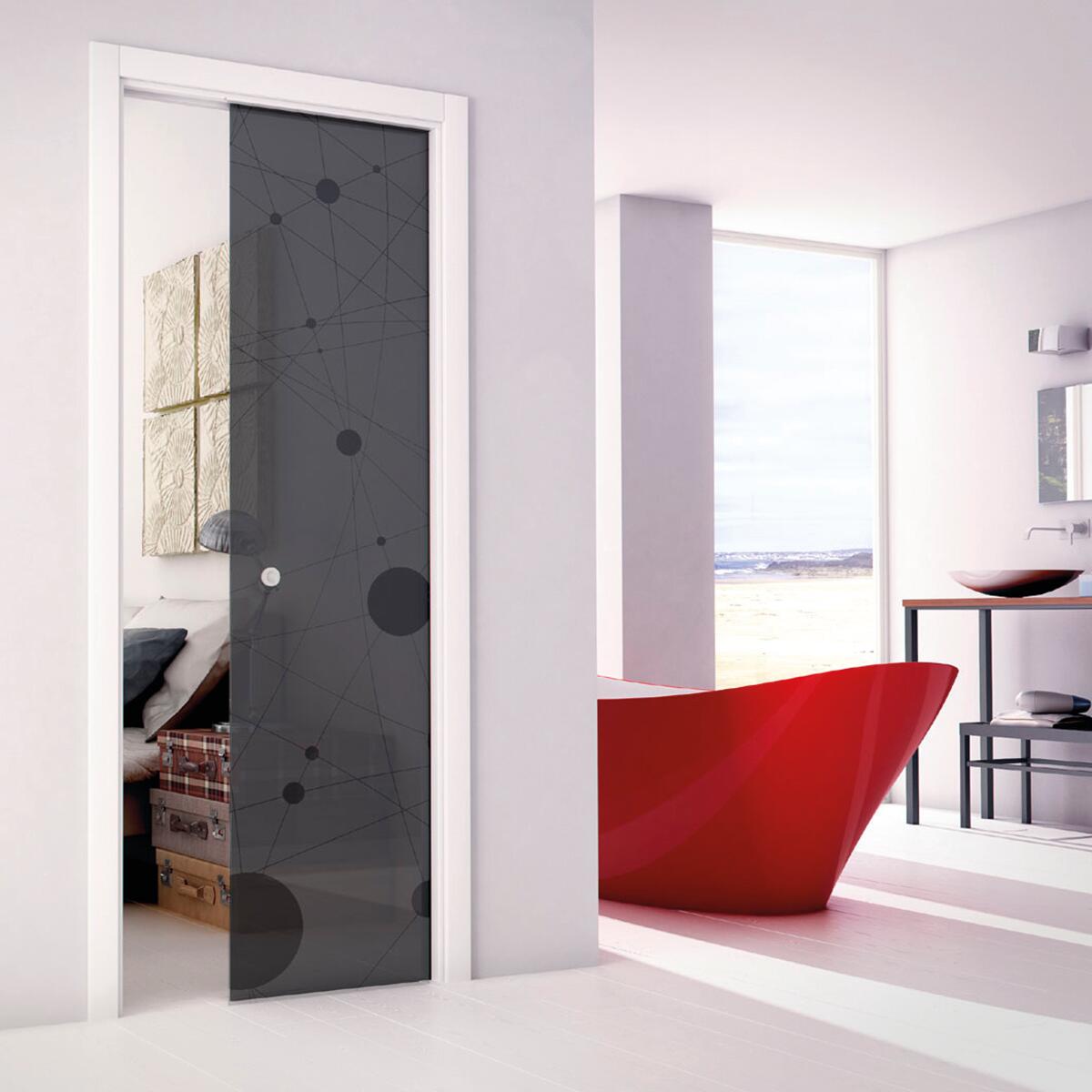 Anta per porta scorrevole Secret Euclide Fumè satin in vetro L 83 x H 212 cm sp.8 mm reversibile - 2