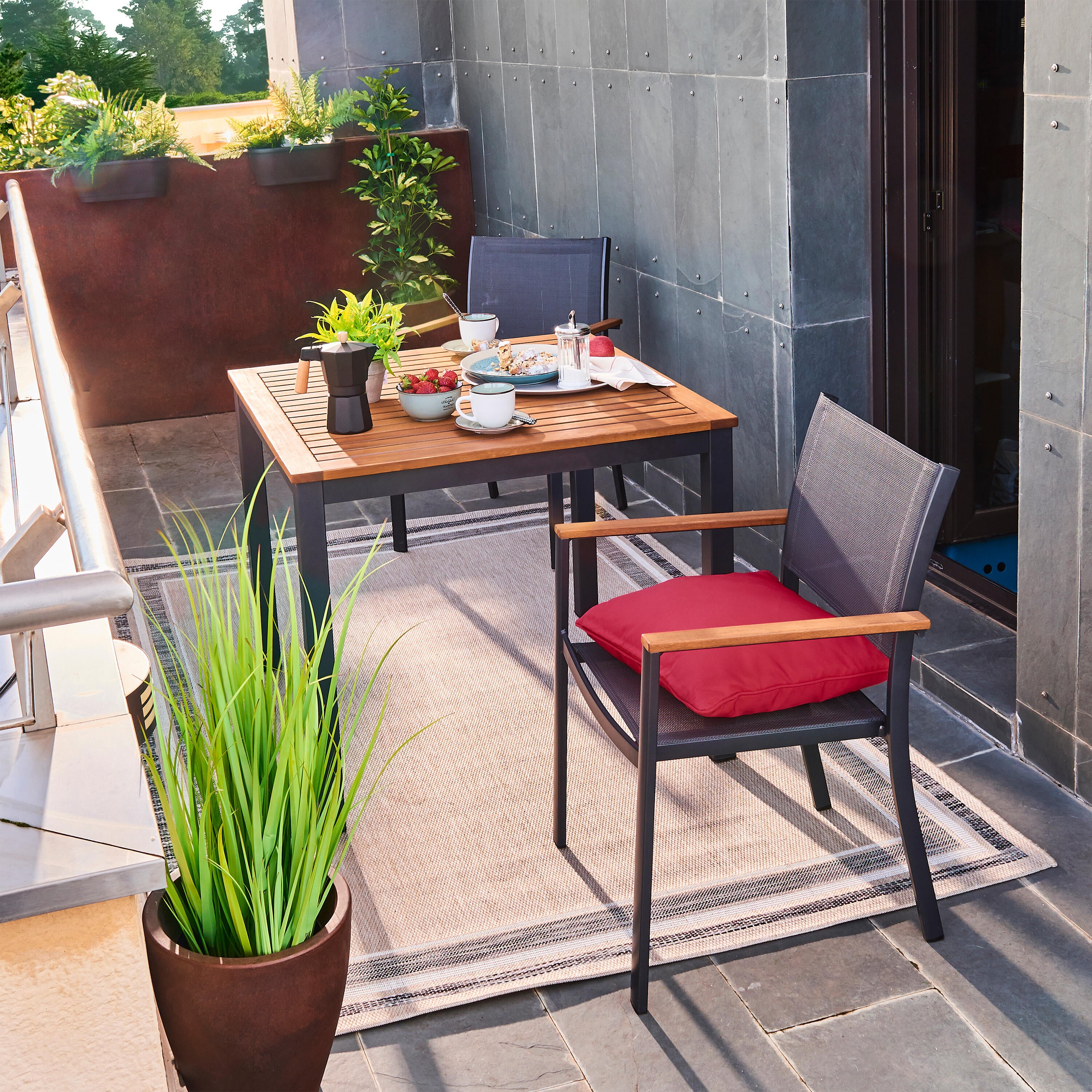 Tavolo da pranzo per giardino Oris NATERIAL in alluminio con piano in eucalipto marrone per 4 persone 89x89cm - 7