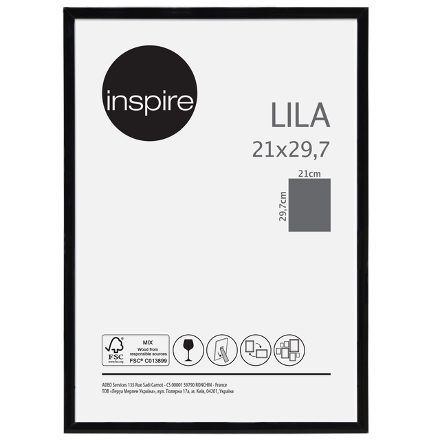 Cadre Lila, H.29.7 x l.21 cm noir, INSPIRE