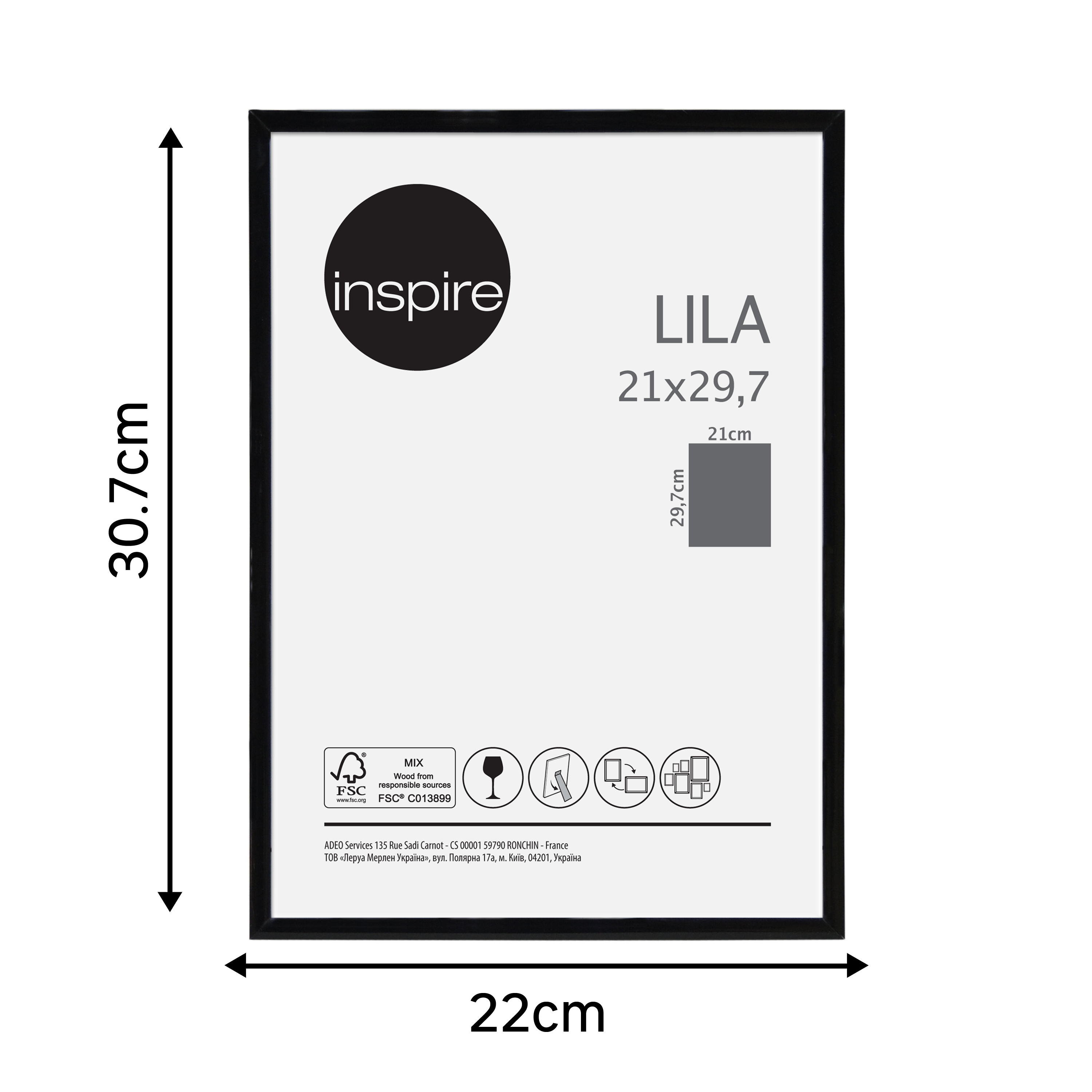 Moldura Lila 21 x 29.7 cm pvc preto Inspire - 8