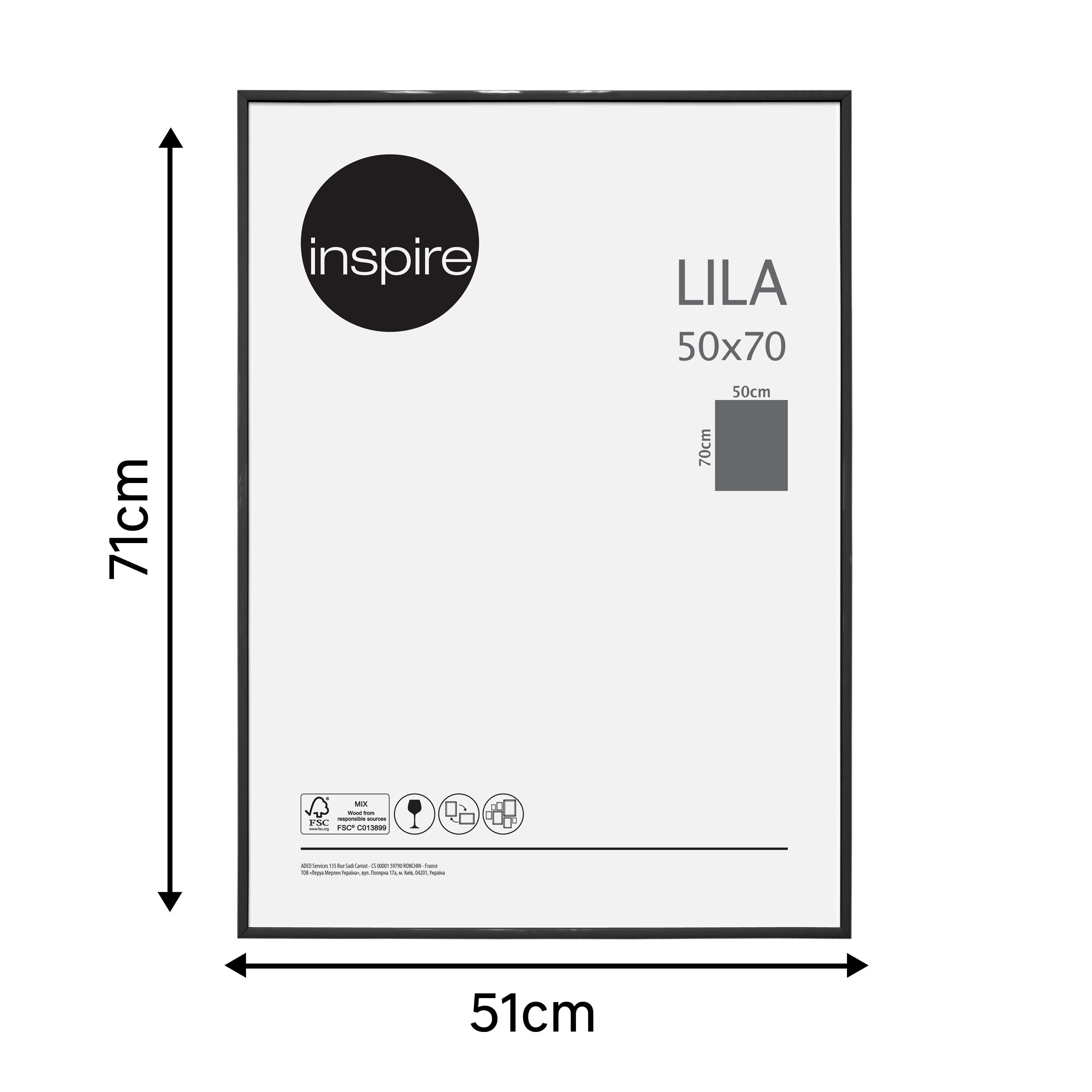 Cadre Lila, H.70 x l.50 cm noir, INSPIRE - 2
