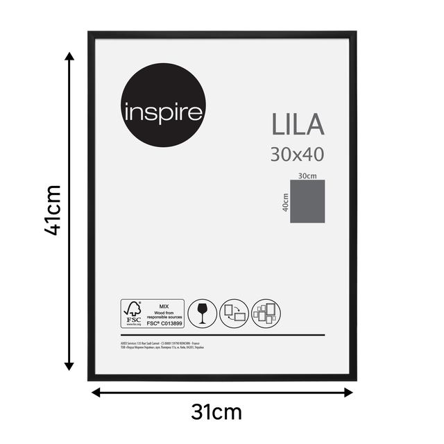Moldura Lila 30 x 40 cm pvc preto Inspire