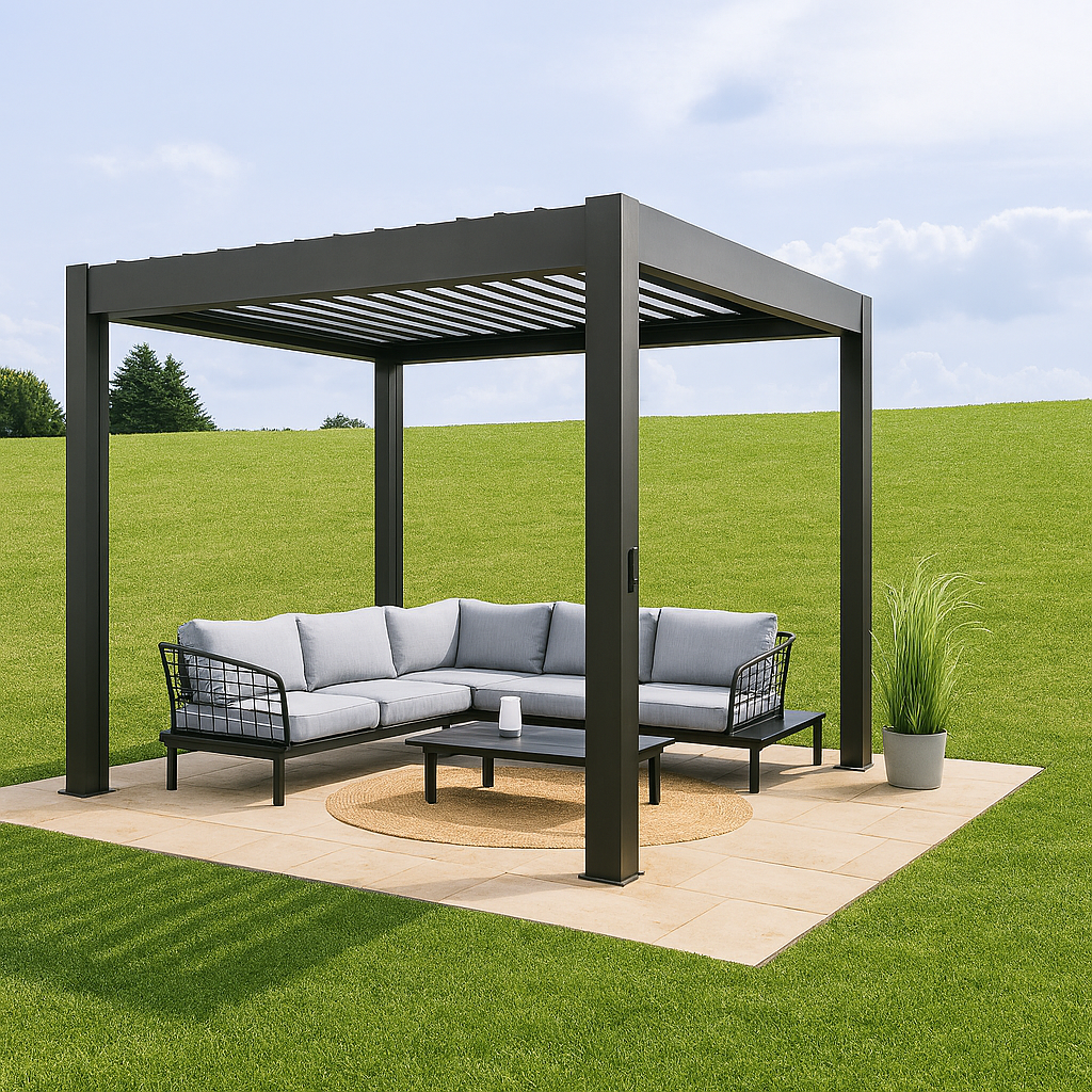 pergola bioclimatica de acero biohort outdoor living gris oscuro y lama gris oscuro de 460 x 3675 x 264 cm manual