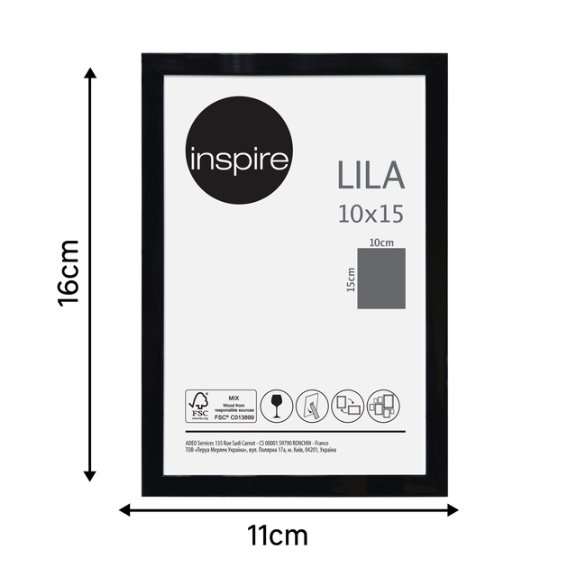 Moldura Lila 10 x 15 cm pvc preto Inspire