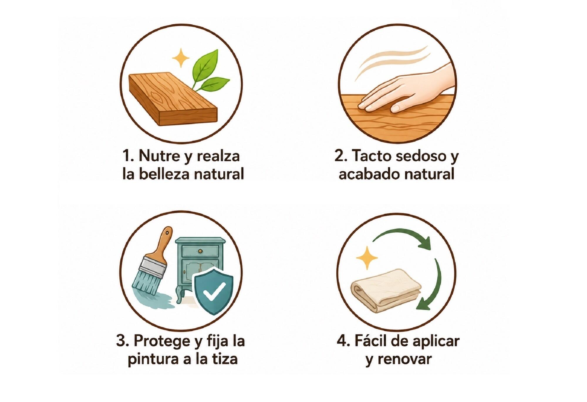 Cera decorativa de madera interior PROMADE en color natural, acabado satinado para mobiliario en pasta de 250 ml. Base disolvente. - 6