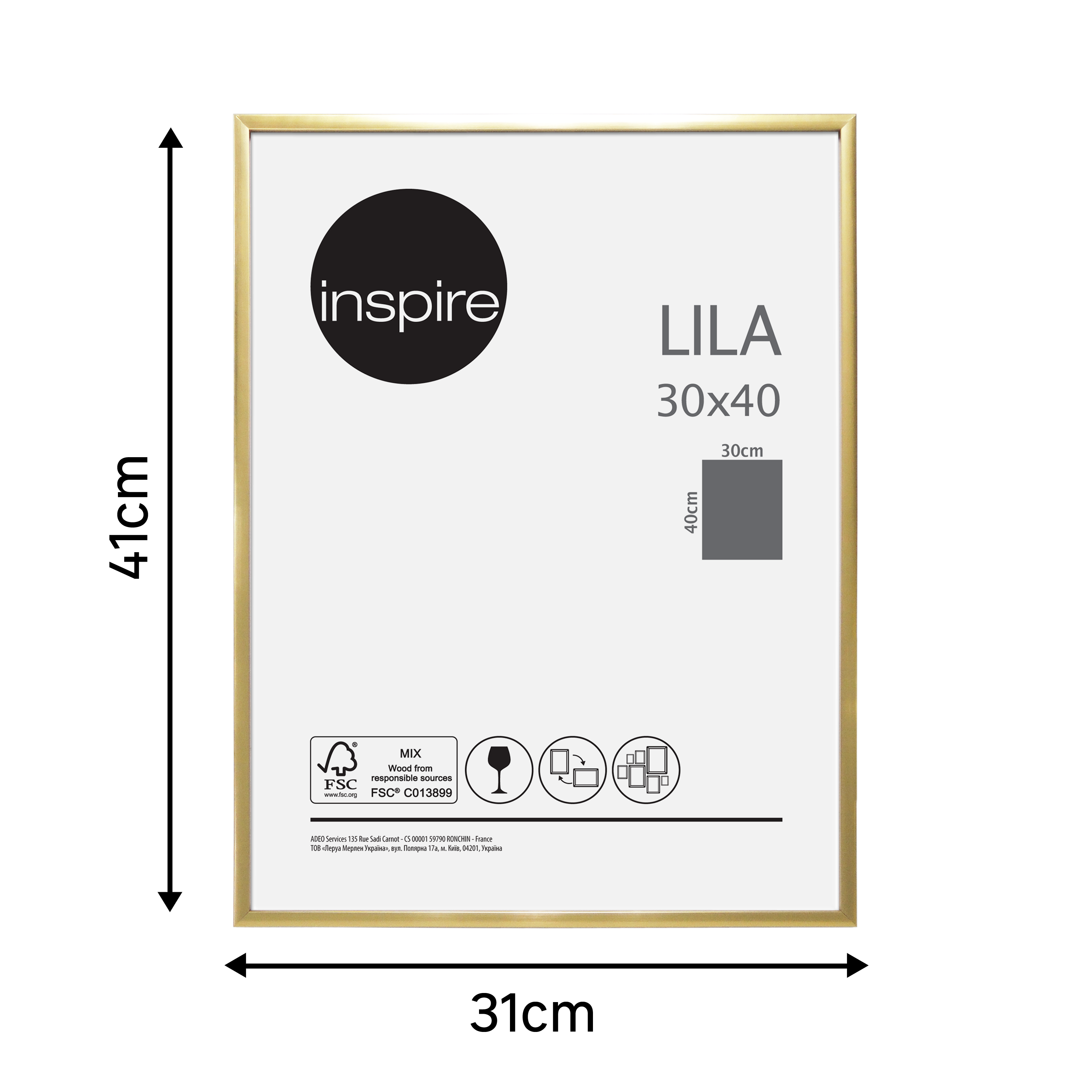Ramka na zdjęcia Lila 30 x 40 cm złota Inspire - 22