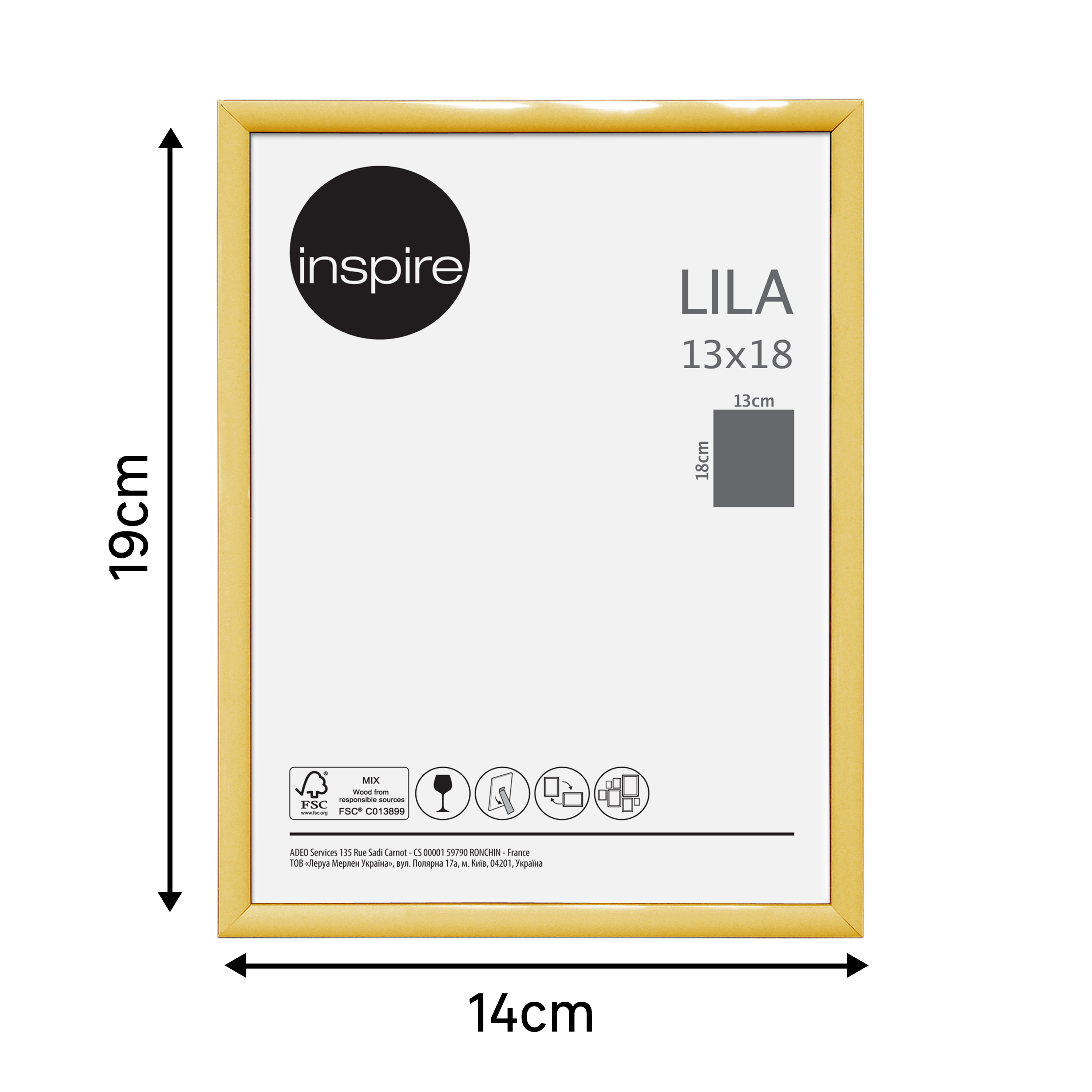 Cadre Lila, H.18 x l.13 cm doré, INSPIRE - 9