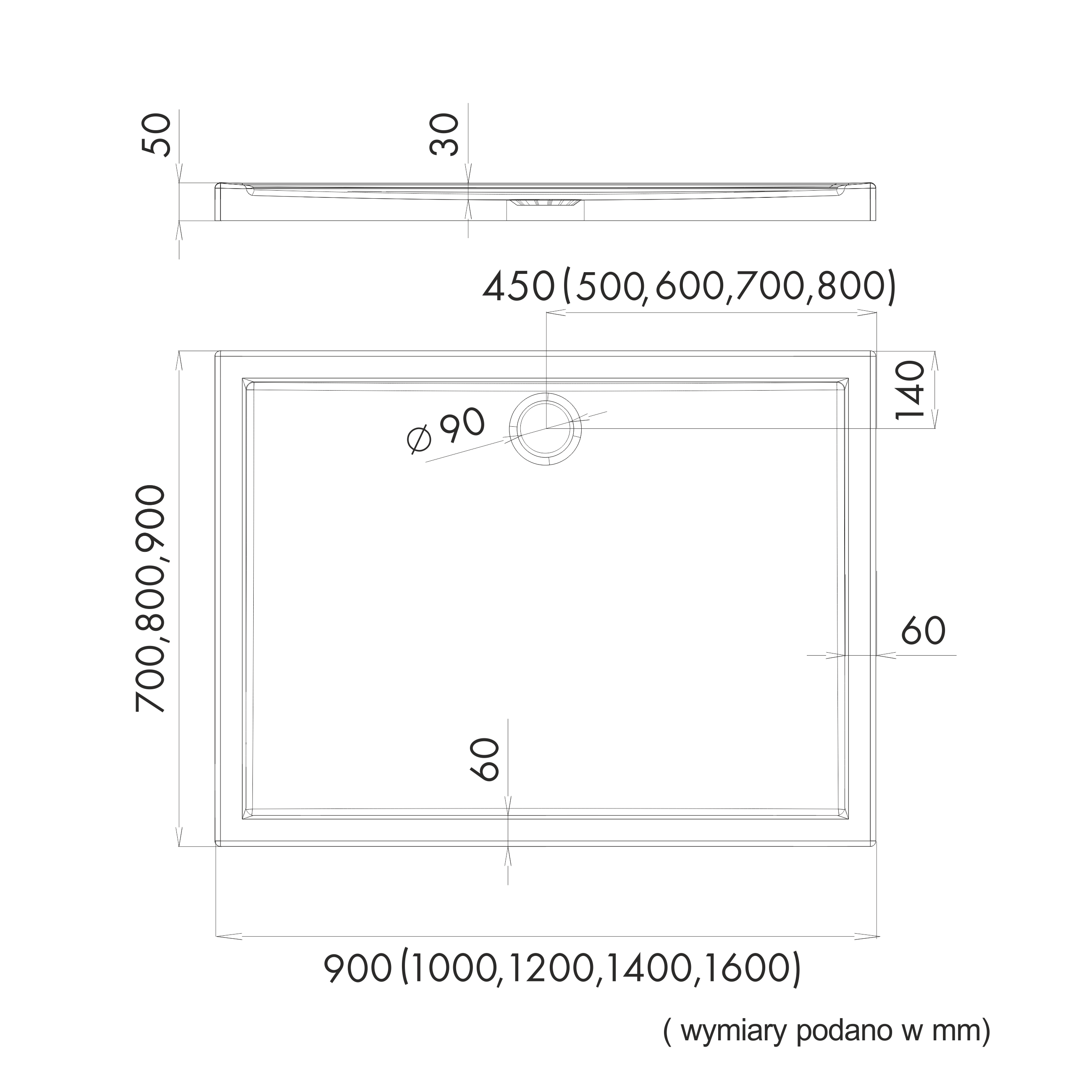Brodzik prostokątny Sensea Ipsilon 80 × 140 x 5 cm biały gładki - 6