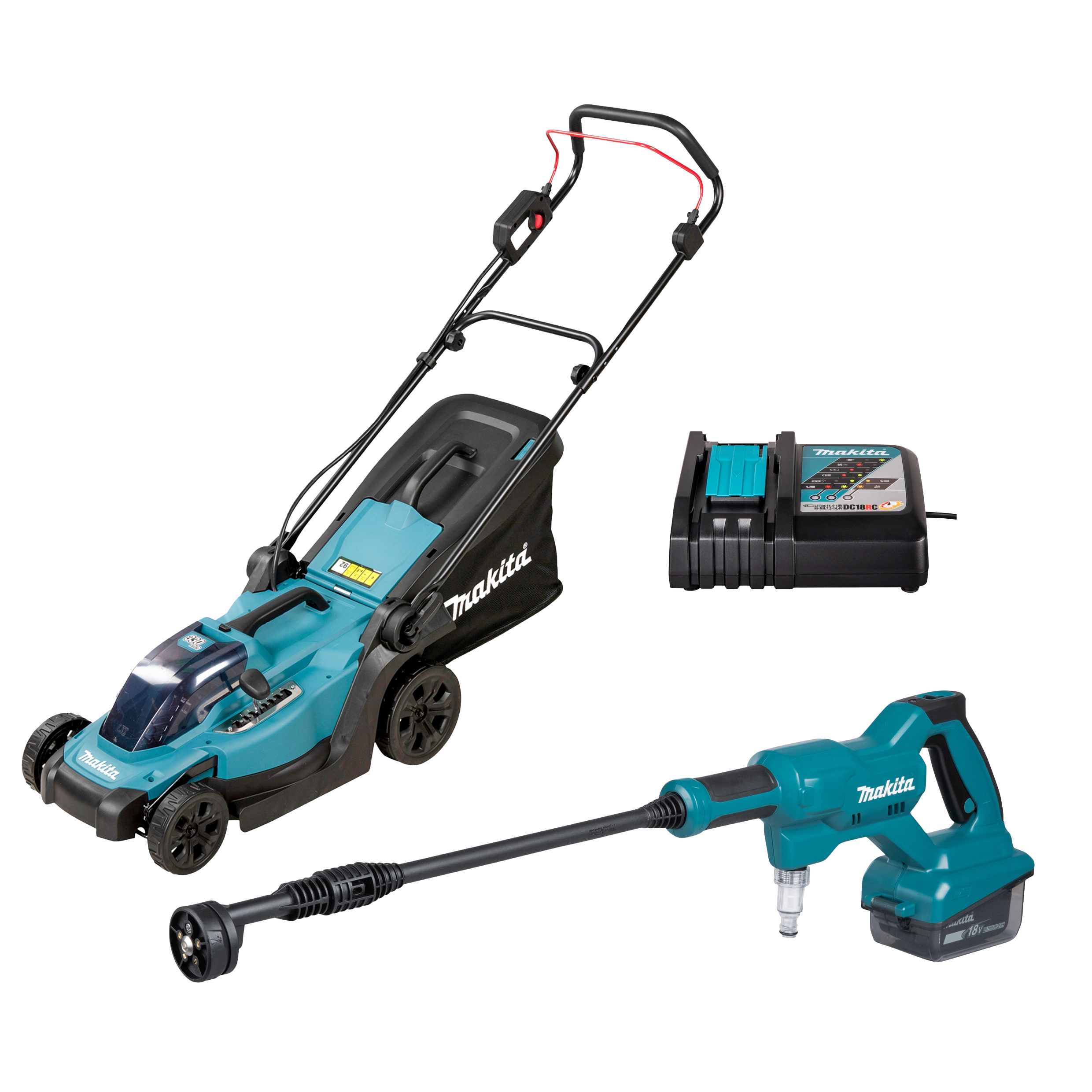 Zestaw kosiarka + myjka _ ładowarka z akumulatorem DLX2583T 18V Makita - 2
