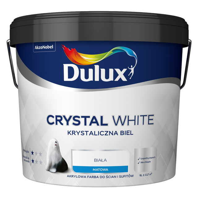 Farba do ścian i sufitów Dulux Crystal White emulsja biały 9 l