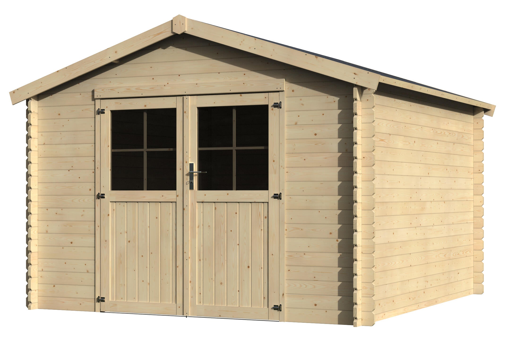 caseta de madera flovene de 345x245x331 cm y 114 m2 con 28 mm espesor y doble puerta abatible decor et jardin