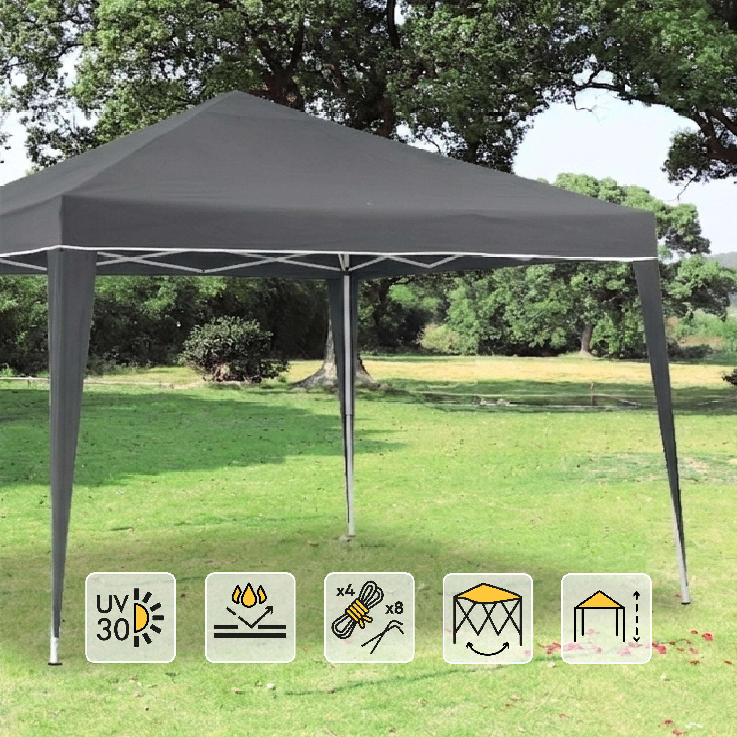 Cenador de acero con cubierta y funda de protección SUNNYCOVER DELUXE de 300 x 300 cm gris - 3
