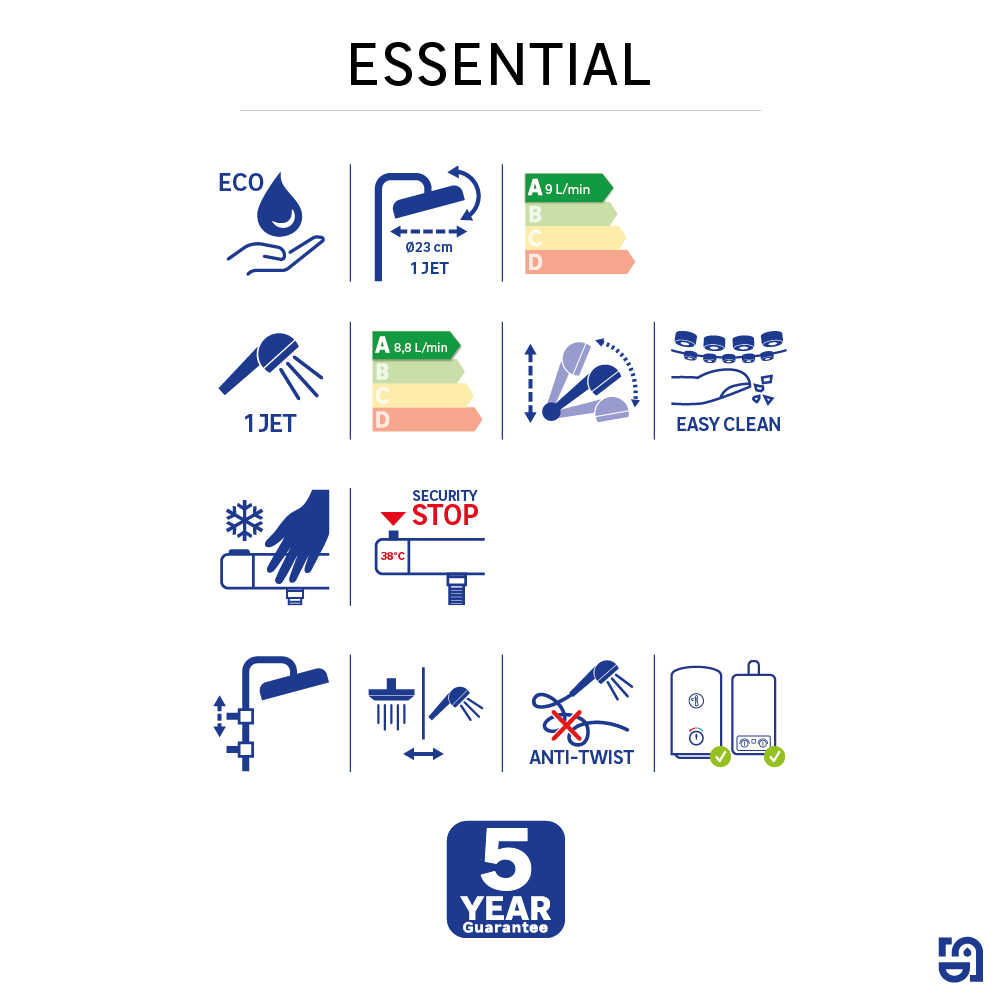 Kolumna prysznicowa z deszczownicą Essential czarny mat bateria z pokrętłem Sensea - 5
