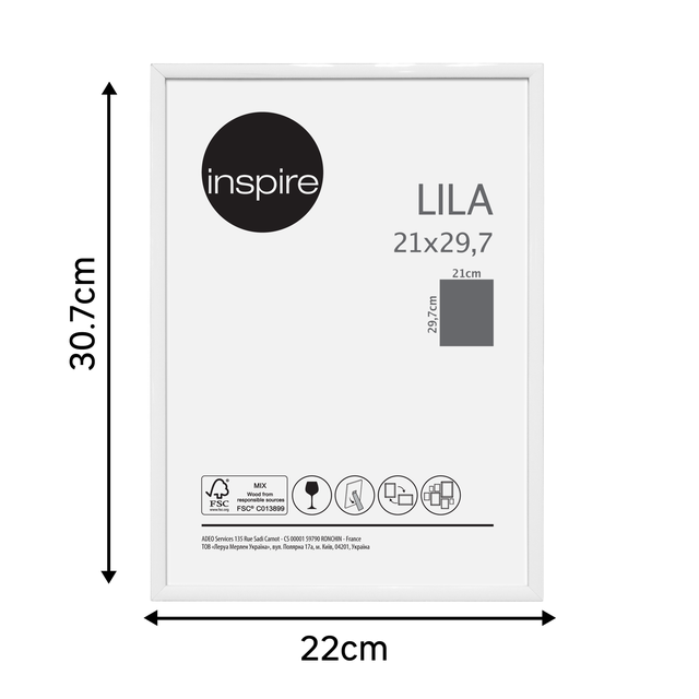 Moldura Lila 21 x 29.7 cm pvc branco Inspire