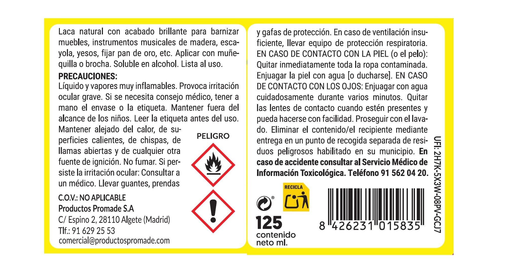 Barniz de madera interior PROMADE Goma Laca transparente, acabado brillante para mobiliario líquido de 125 ml. Base disolvente. - 4