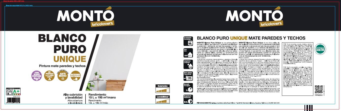 Pintura de interior Unique Blanco Puro MONTÓ color blanco puro mate 15L para paredes y techos - 4