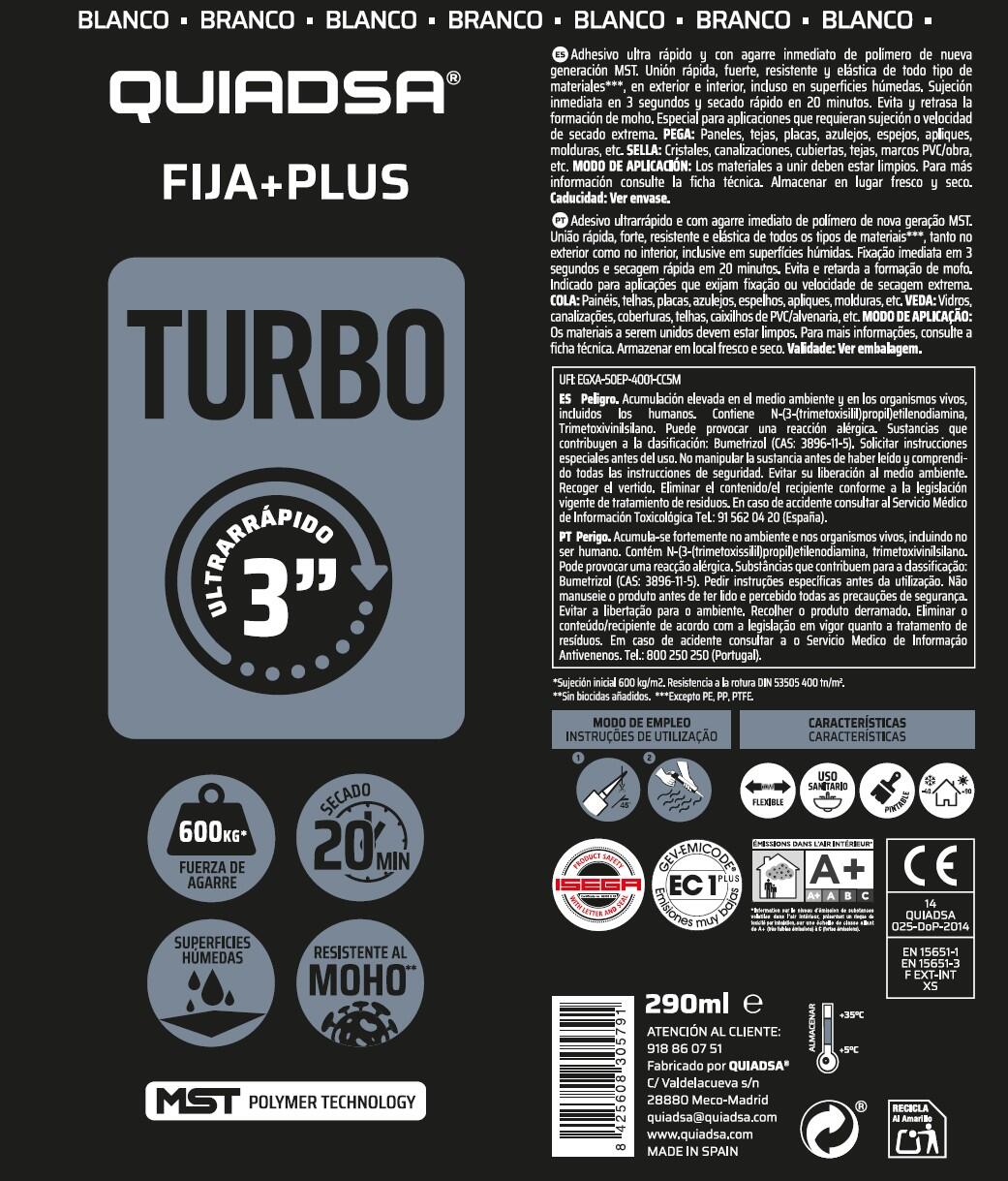 ADHESIVO SELLADOR TURBO QUIADSA 290ML BLANCO - 2