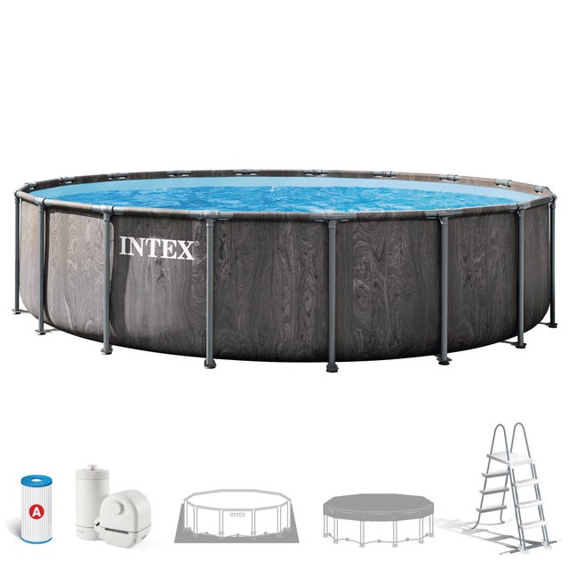 Piscina elevada de PVC negro redonda ø 5.49x1.22 m con depuradora de cartucho y escalera de seguridad INTEX