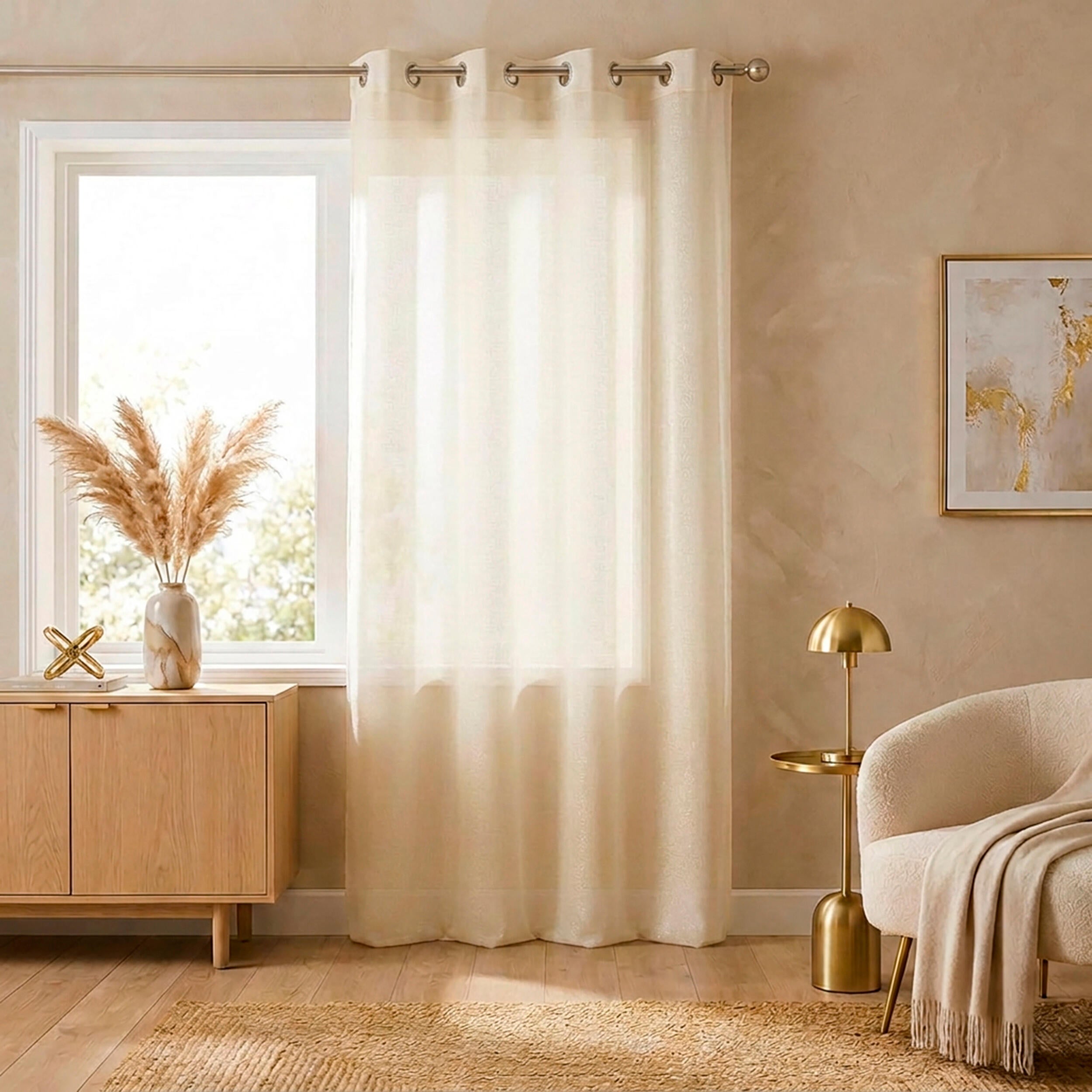 Voilage semi-transparent, Harlana, beige / doré H.260 x l.135 cm INSPIRE - 3