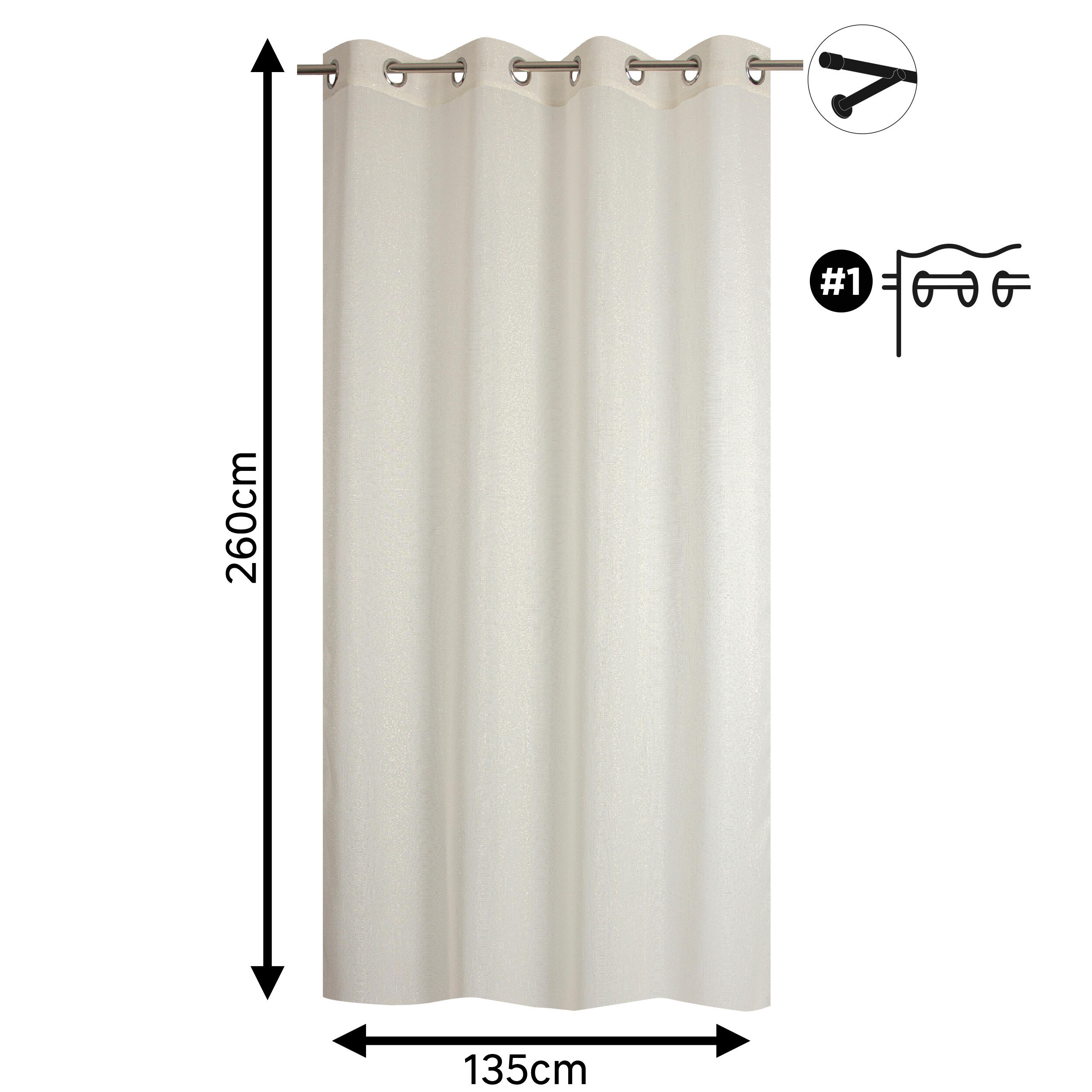 Voilage semi-transparent, Harlana, beige / doré H.260 x l.135 cm INSPIRE - 2