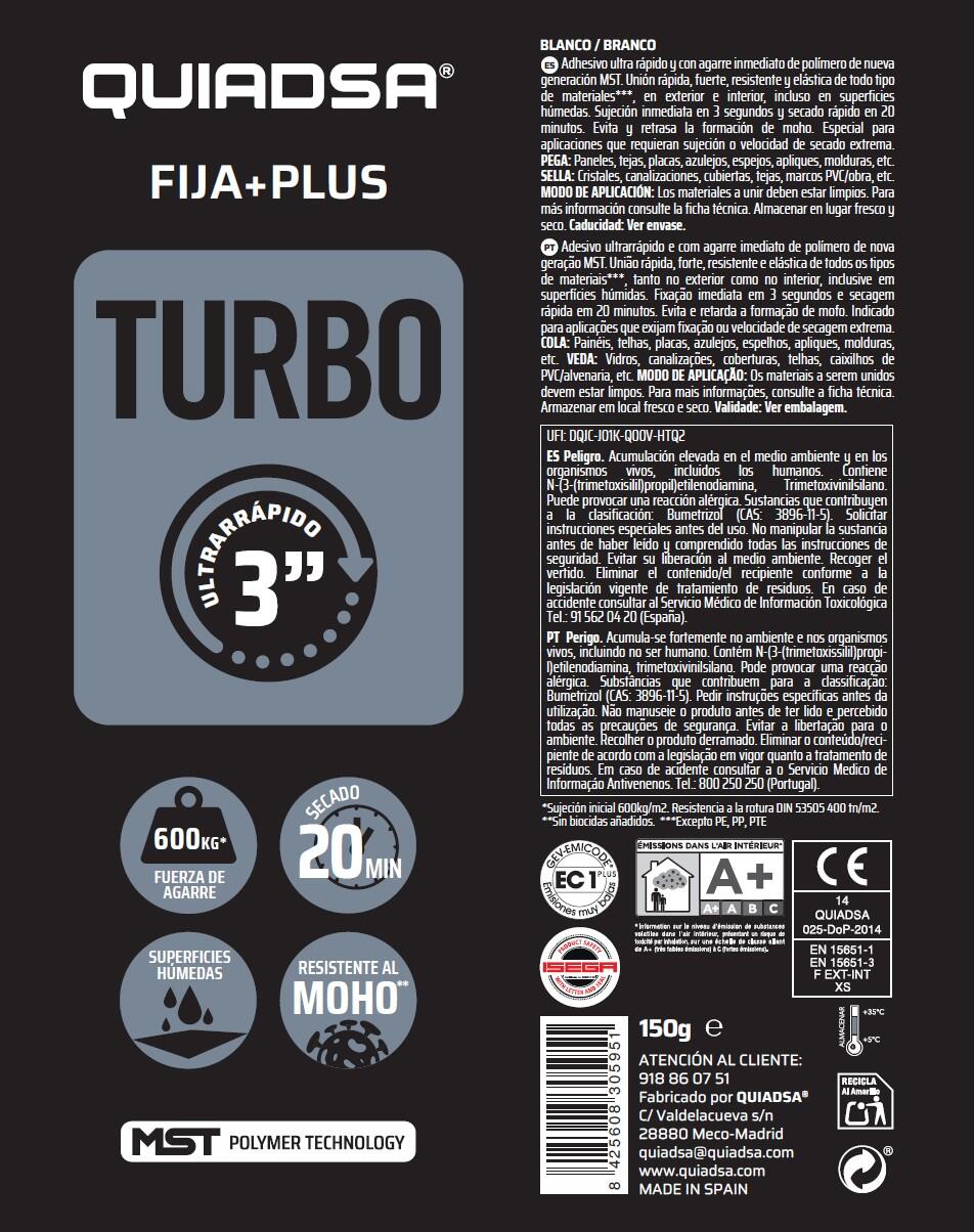 ADHESIVO SELLADOR TURBO QUIADSA  150ML BLANCO - 2