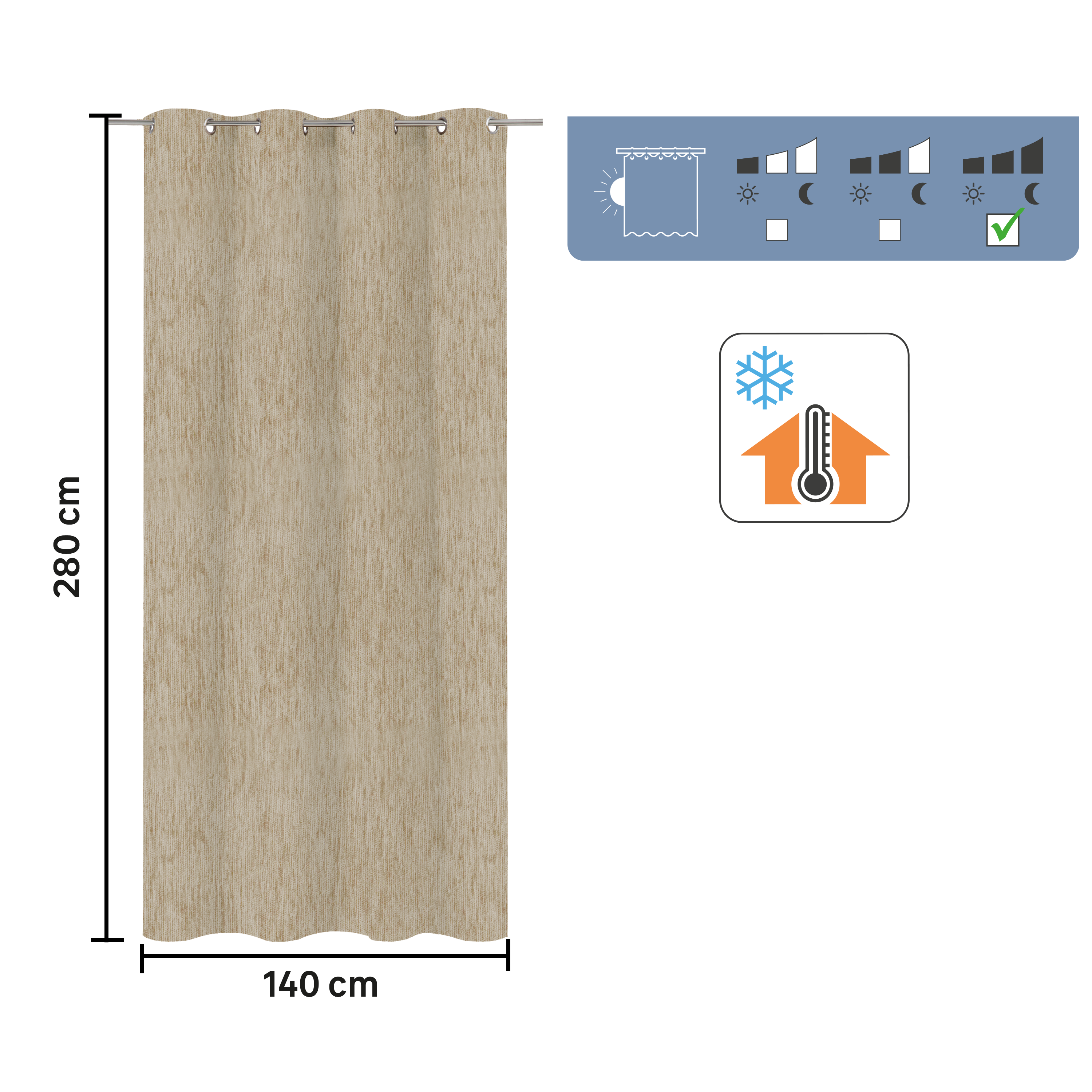Cortina ollaos térmica opaca Auriane poliéster chenilla de 140x280cm INSPIRE liso beige trench - 2