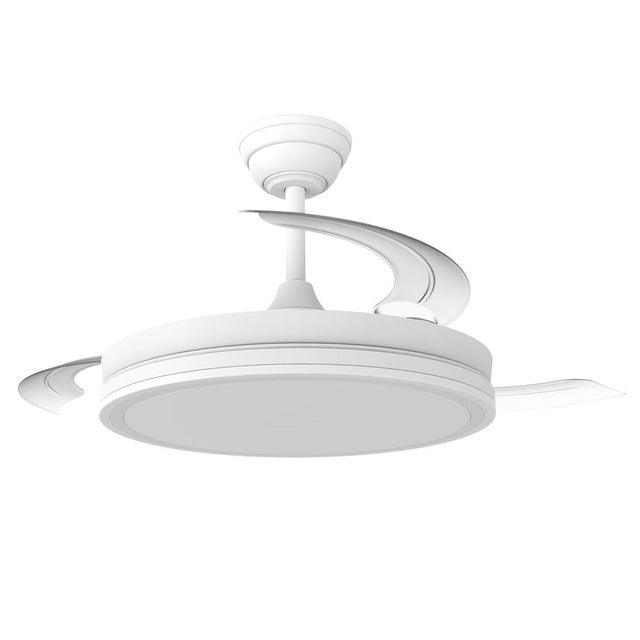 Ventilador de techo con luz silencioso DC 30W con mando ø106 cm Raina CRISTAL RECORD blanco luz CCT 3 aspas retráctiles tipo lámpara| 7 velocidades| modo verano/invierno| temporizador| brisa| recomendado de 13 a 20m²