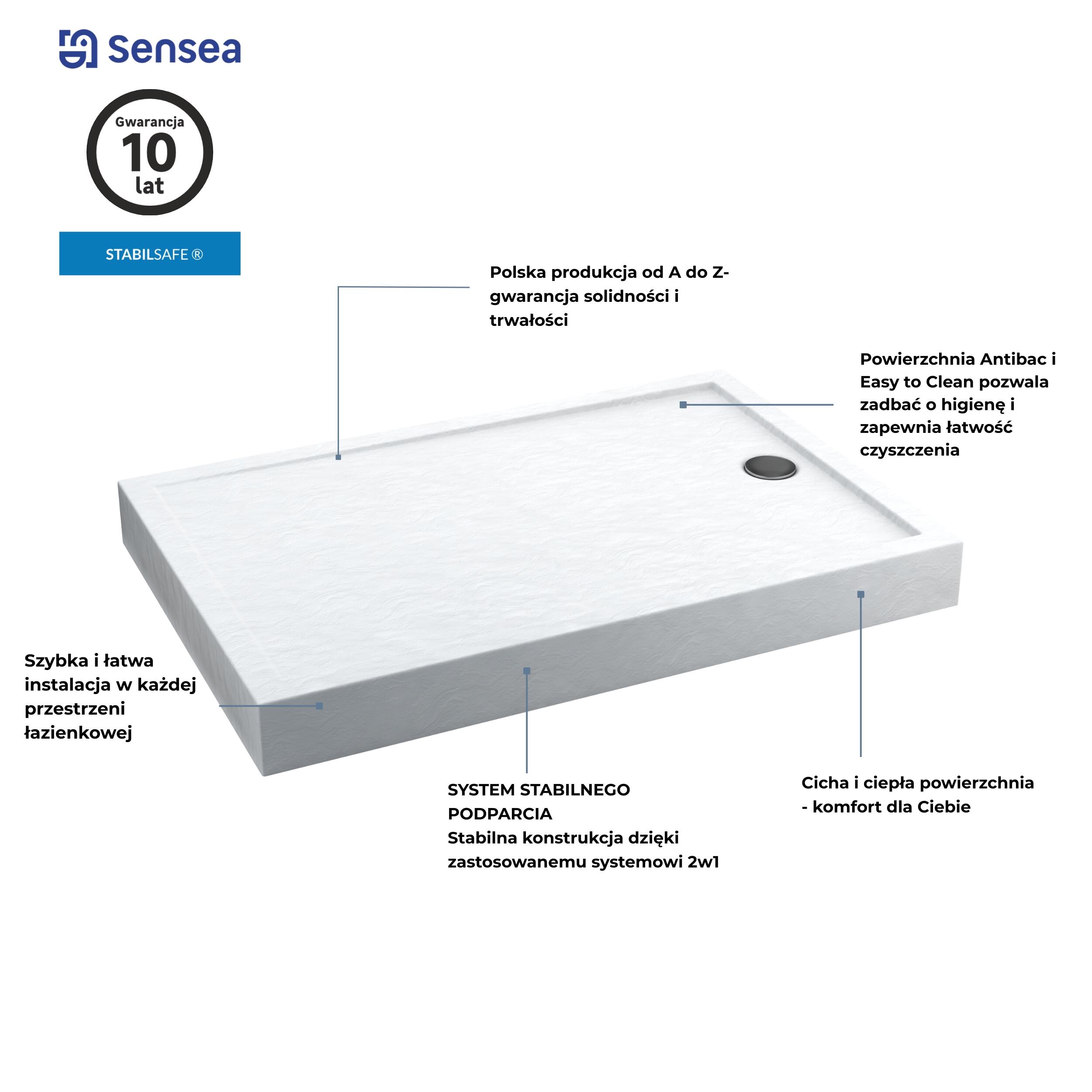 Brodzik Zintegrowany Prostokątny Sensea Frigo 90 x 100 x 12 cm Biały Kamień - 10