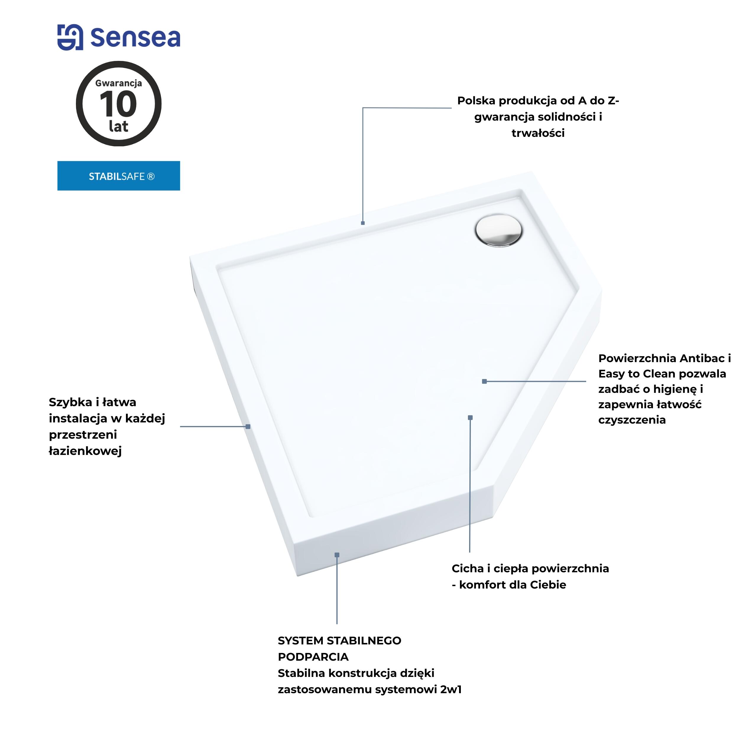 Brodzik Zintegrowany Pięciokątny Sensea Frigo 80 x 80 x 12 cm Biały Gładki - 12