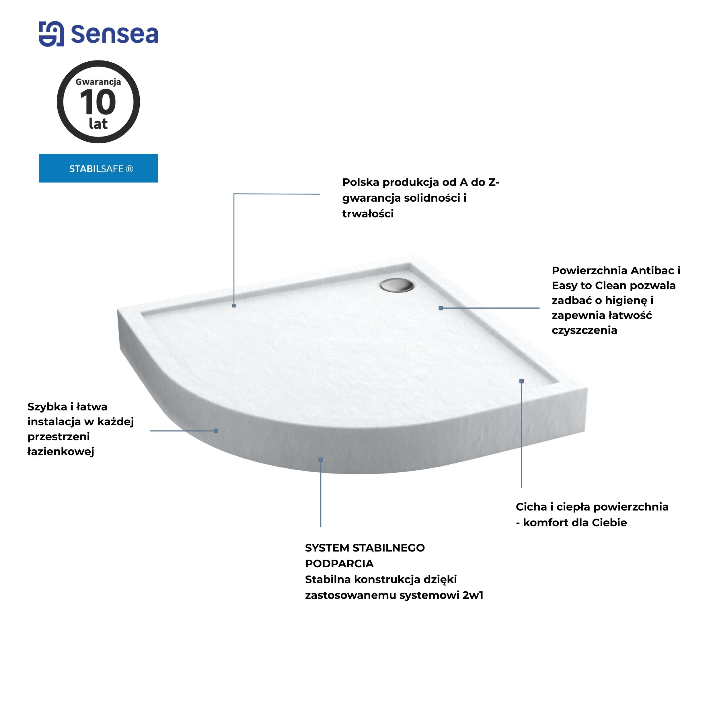 Brodzik Zintegrowany Półokrągły Sensea Frigo 80 x 80 x 12 cm Biały Kamień - 10