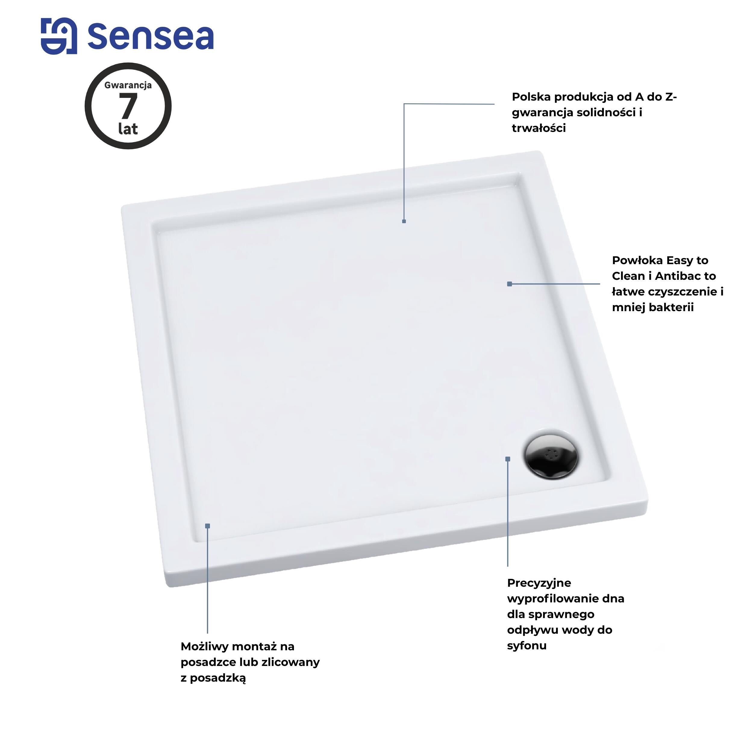 Brodzik prostokątny Sensea Ipsilon 70 × 90 x 5 cm biały gładki - 9