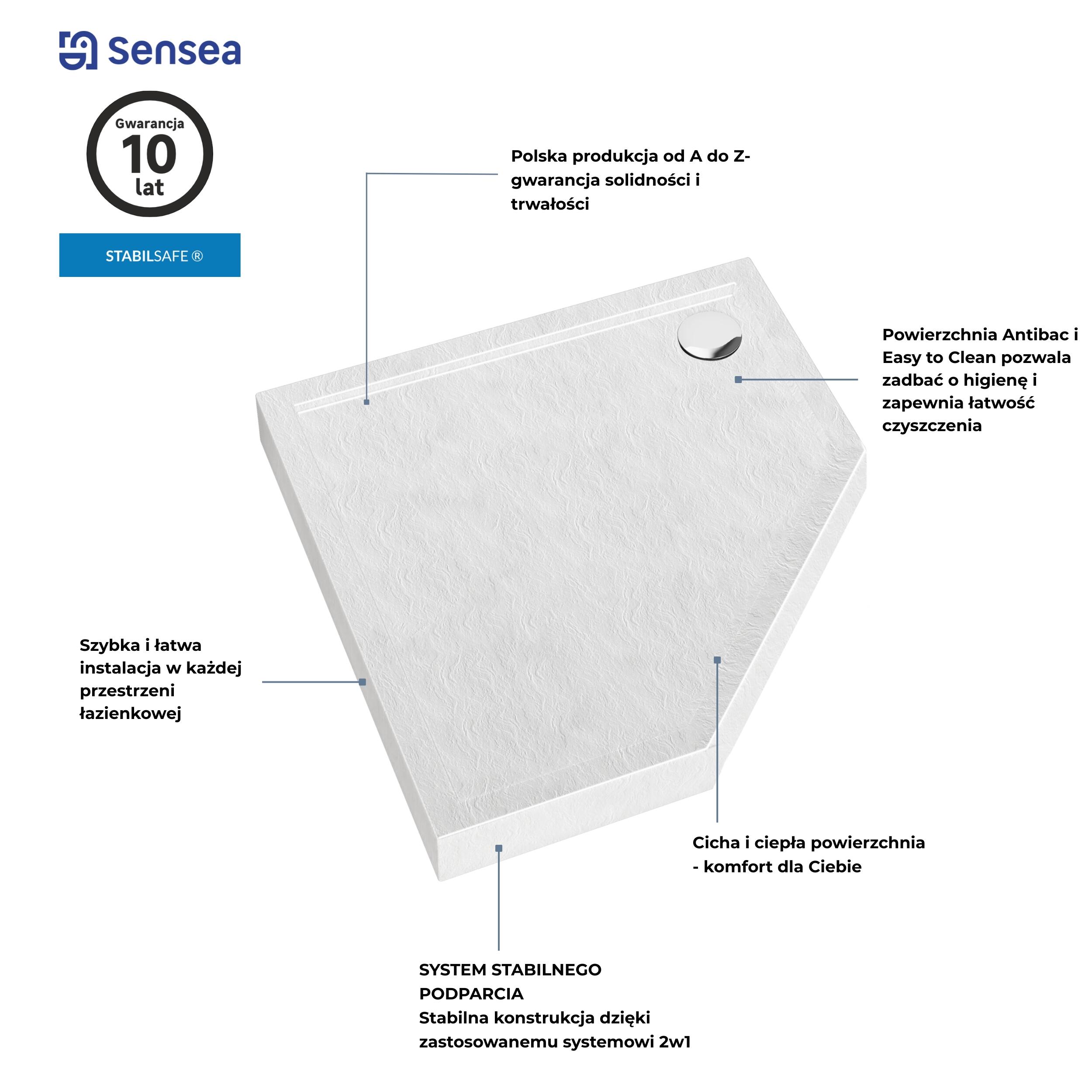 Brodzik Zintegrowany Pięciokątny Sensea Frigo 90 x 90 x 12 cm Biały Kamień - 10