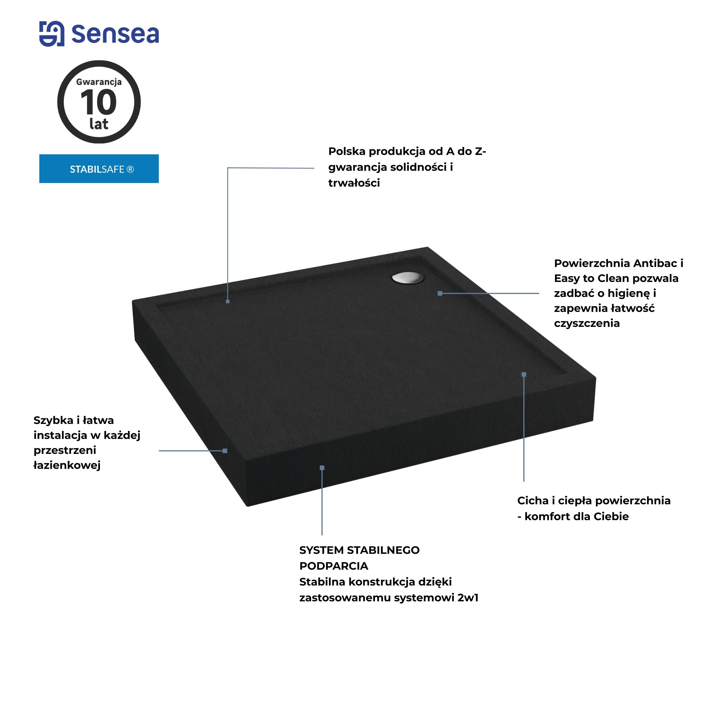 Brodzik Zintegrowany Kwadratowy Sensea Frigo 90 x 90 x 12 cm Czarny Kamień - 11