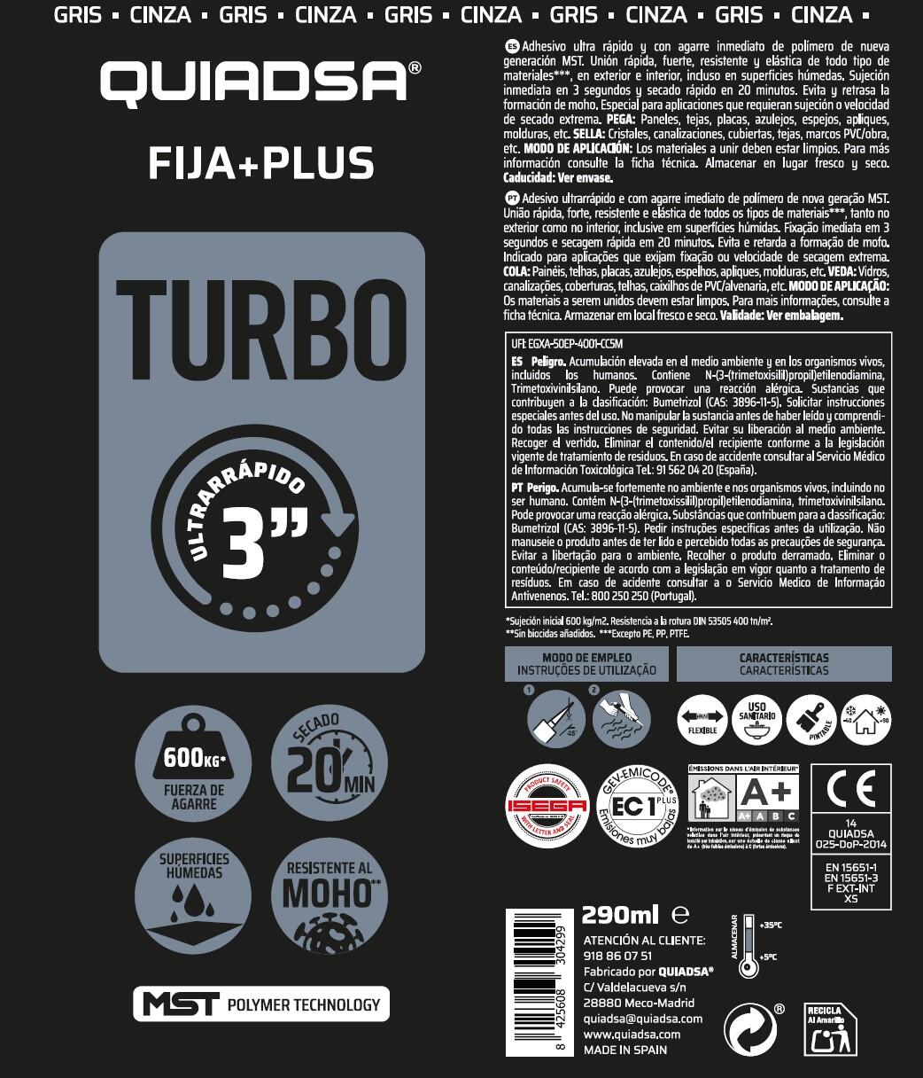 ADHESIVO SELLADOR TURBO QUIADSA  290ML GRIS - 2