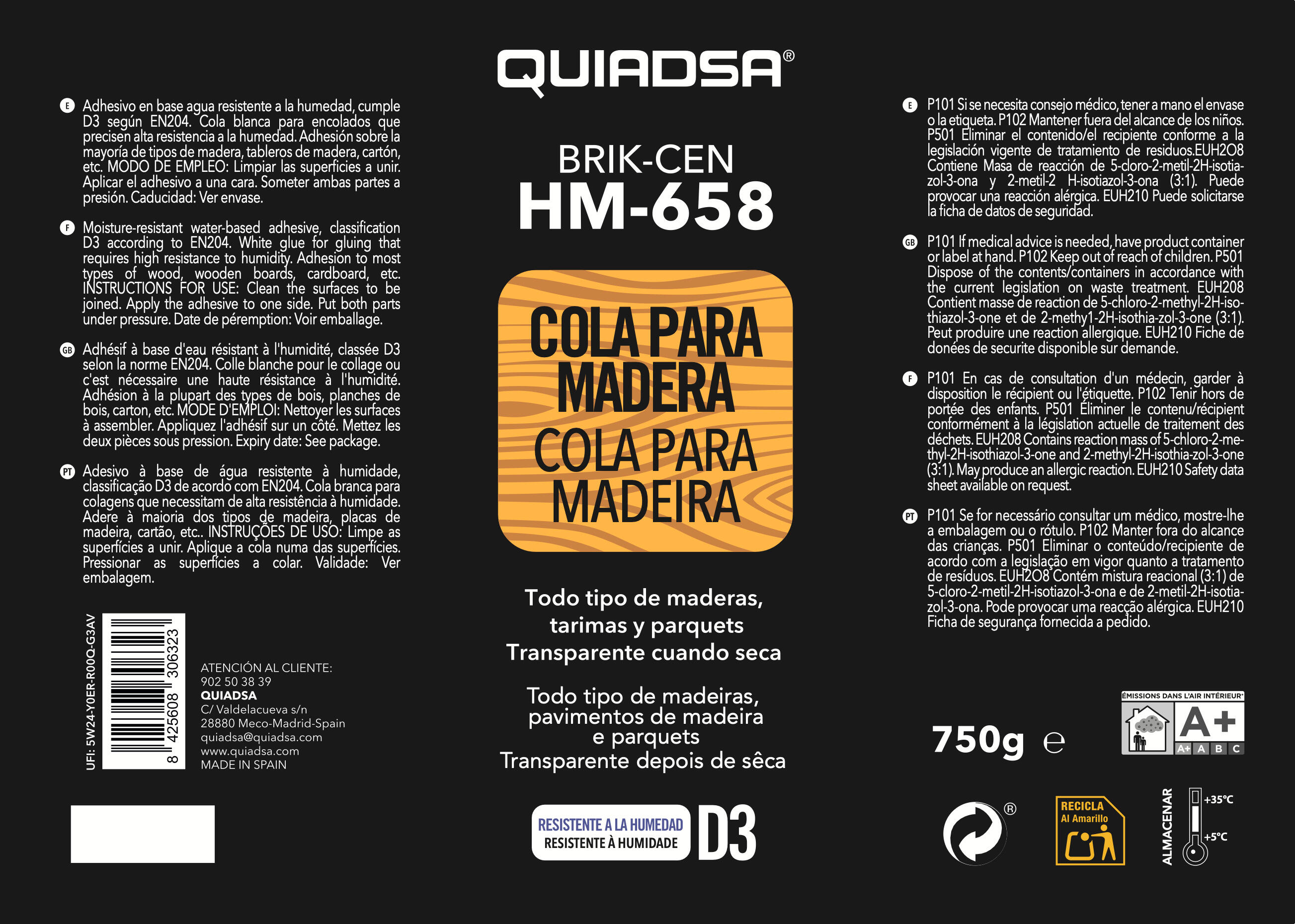 COLA BLANCA NORMATIVA D3 CON AUTOAPLICADOR 750G BLANCA - 2