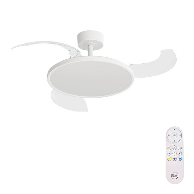 Ventilador de techo con luz silencioso DC 29W con mando ø107 cm Nexus M ARTE CONFORT blanco luz CCT 3 aspas retráctiles tipo lámpara| 6 velocidades| modo verano/invierno| temporizador| brisa| recomendado de 13 a 20m²
