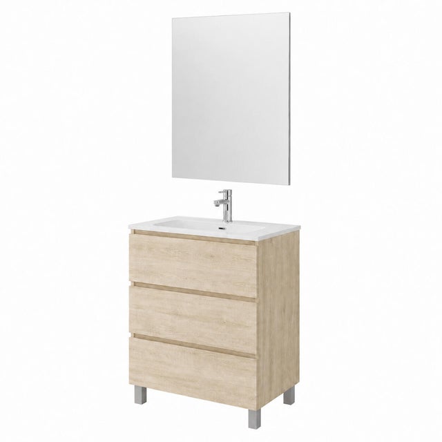 CONJUNTO MUEBLE DE BAÑO 60CM ROBLE NATURAL 2 CAJONES
