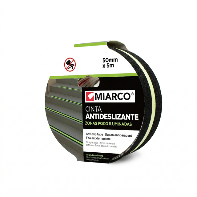 FITA ADESIVA ANTIDERRAPANTE MIARCO 50MMX5M PRETO E FLUORESCENTE
