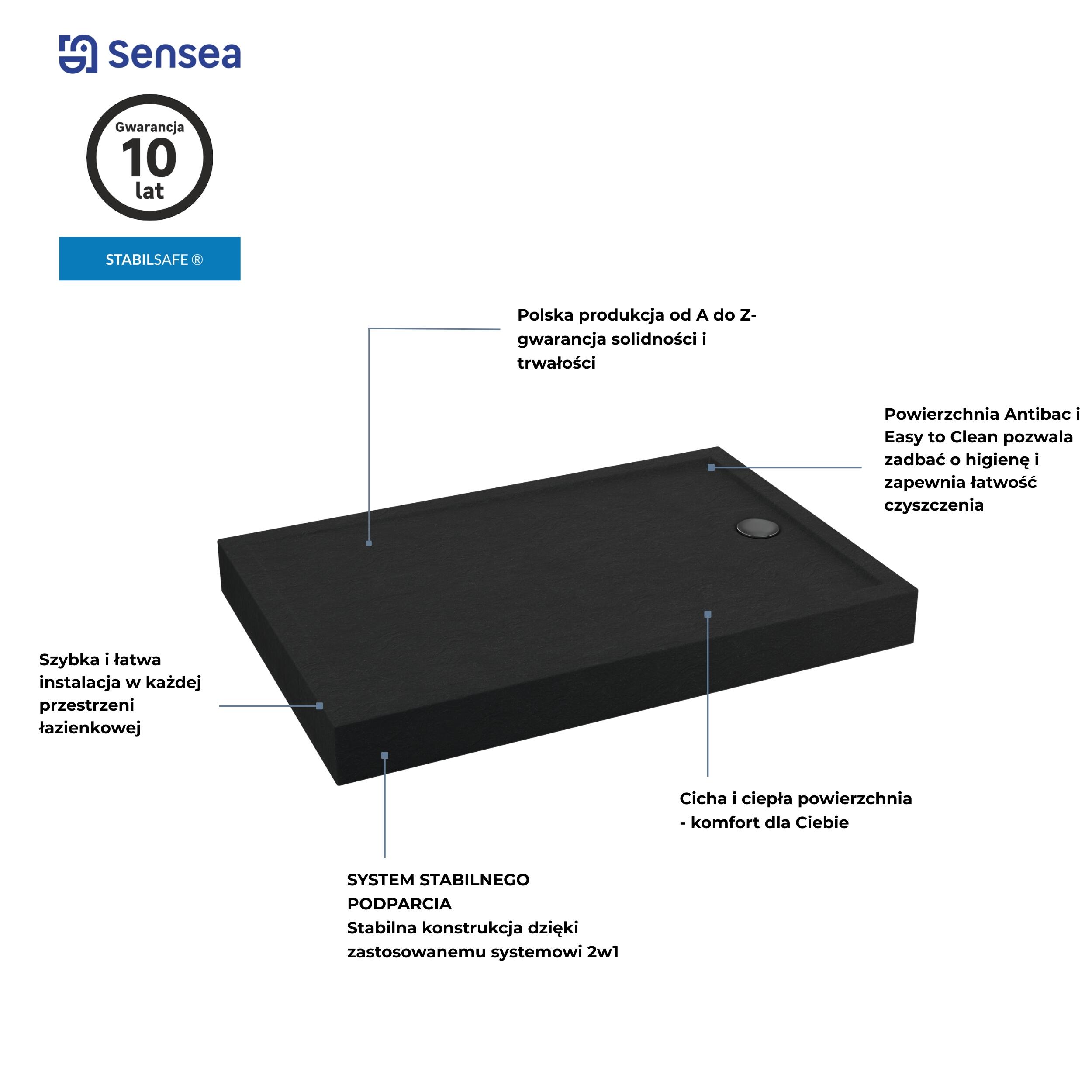 Brodzik Zintegrowany Prostokątny Sensea Frigo 80 x 100 x 12 cm Czarny Kamień - 7